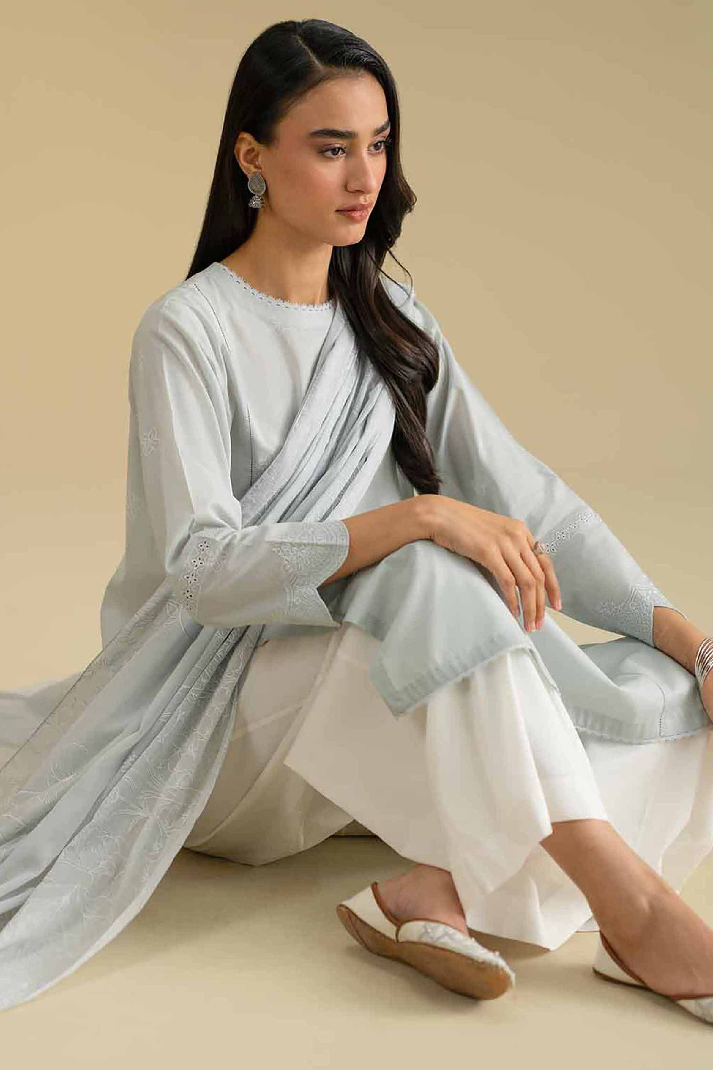 2 Piece - Printed Embroidered Suit - KFE26-30 Blue Lawn 2PC Embroidered