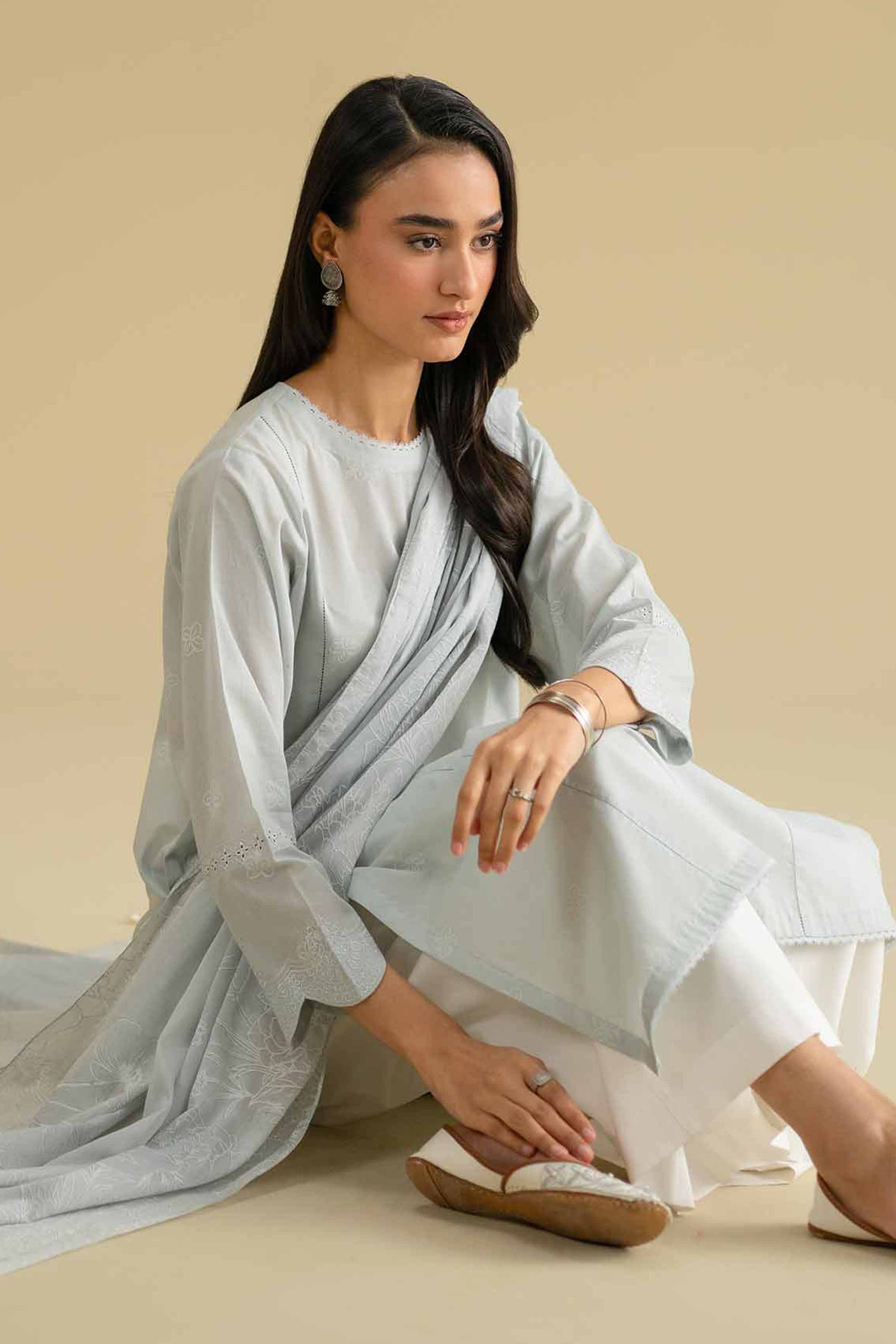 2 Piece - Printed Embroidered Suit - KFE26-30 Blue Lawn 2PC Embroidered