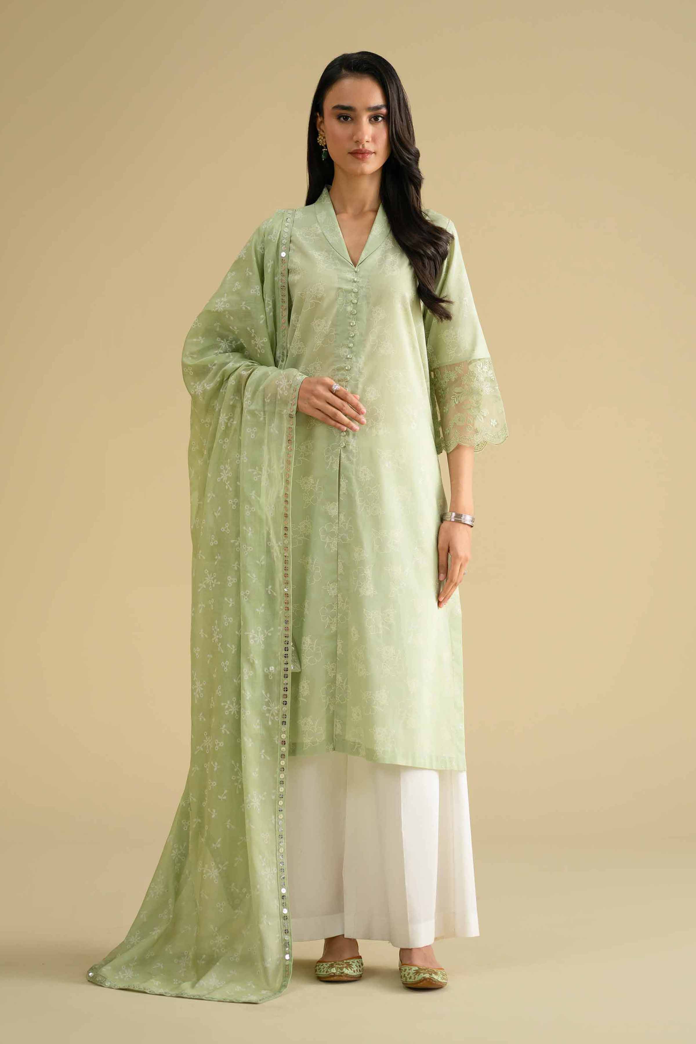 2 Piece - Printed Embroidered Suit - KFE26-31 Green Lawn 2PC Embroidered LUXURY