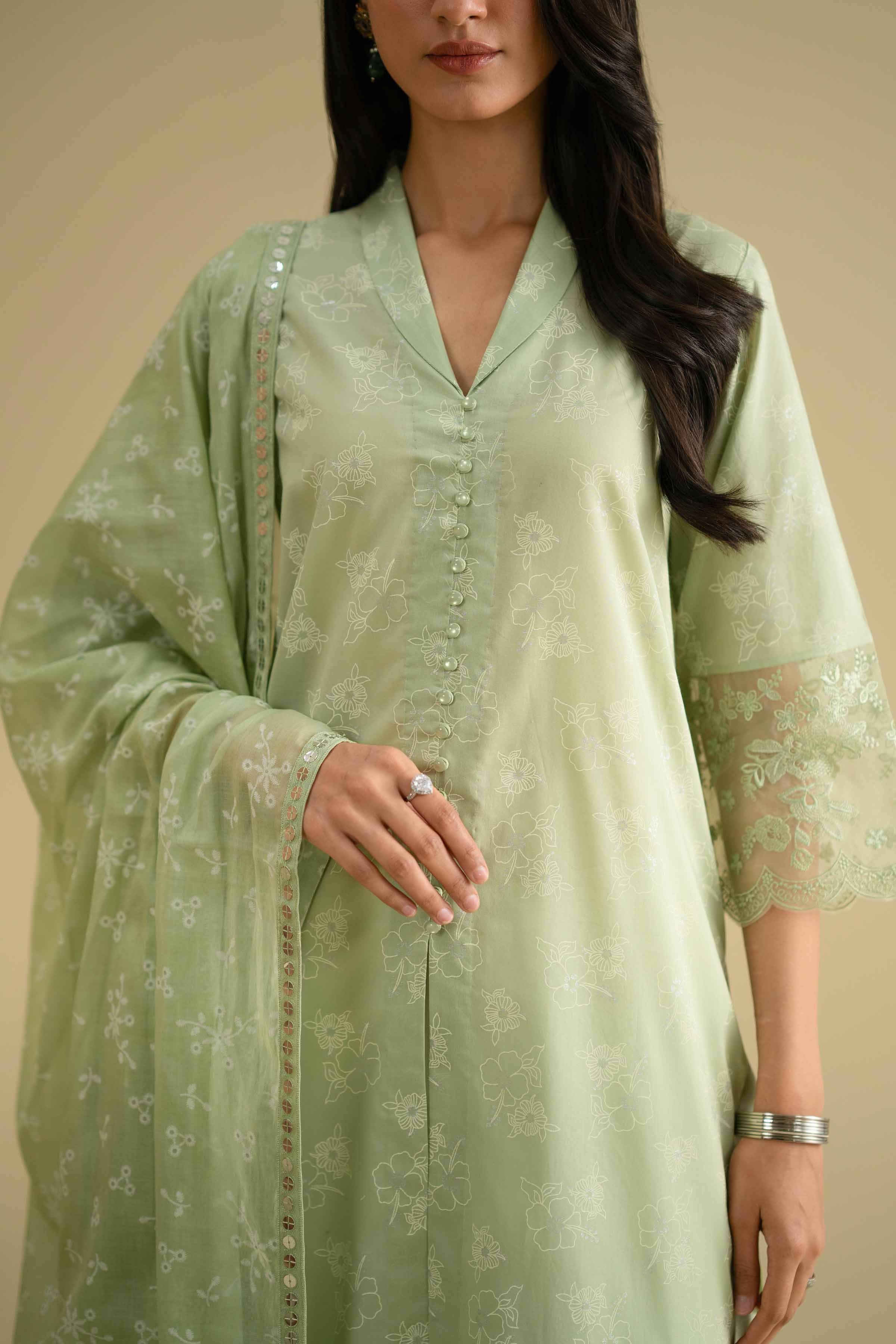 2 Piece - Printed Embroidered Suit - KFE26-31 Green Lawn 2PC Embroidered LUXURY