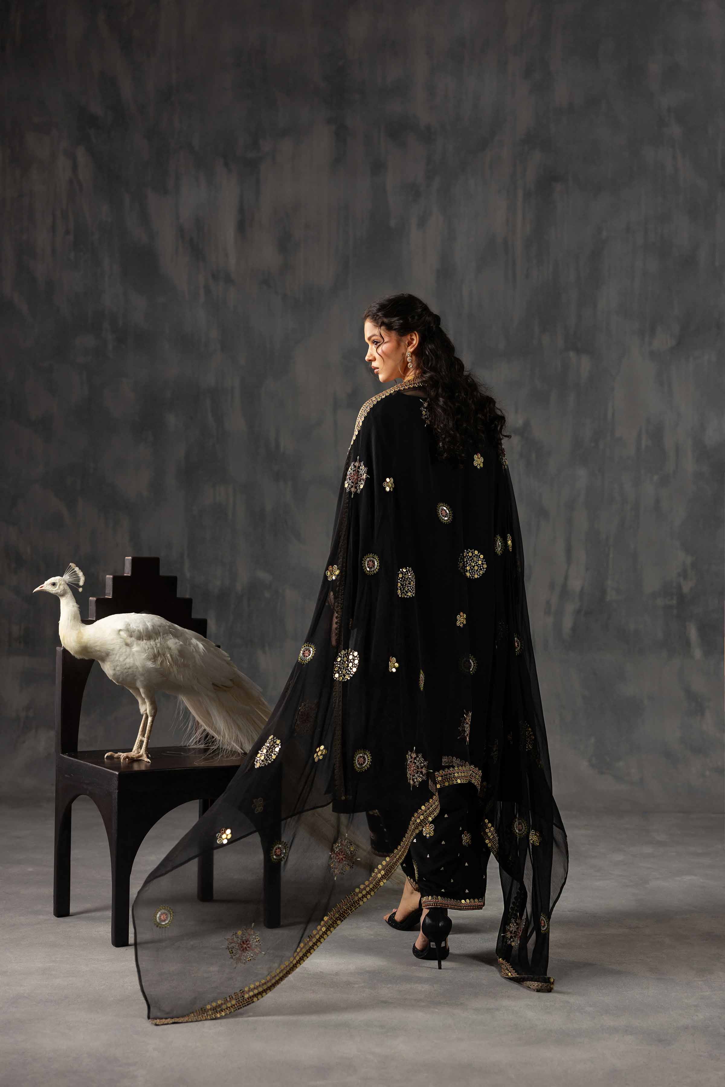 3 Piece - Embroidered Suit - KFE26-35 Black Silk 3PC Embroidered READY TO WEAR