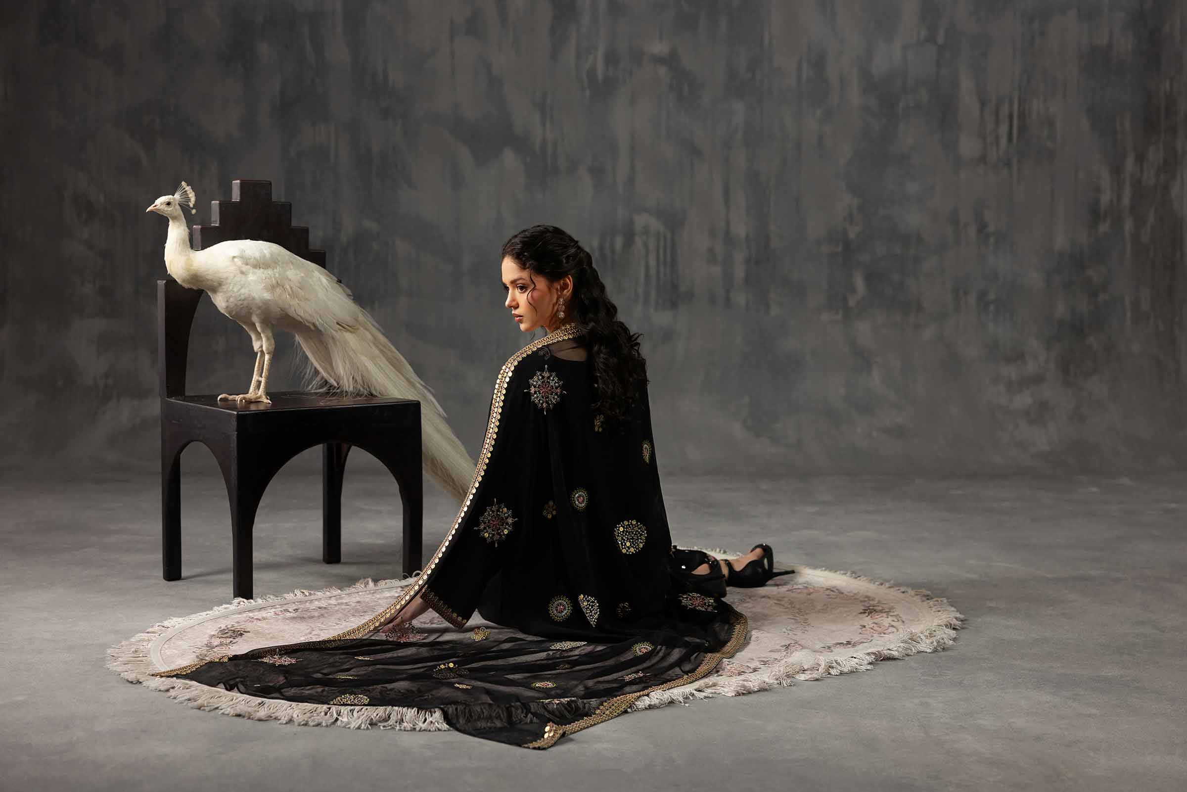 3 Piece - Embroidered Suit - KFE26-35 Black Silk 3PC Embroidered READY TO WEAR