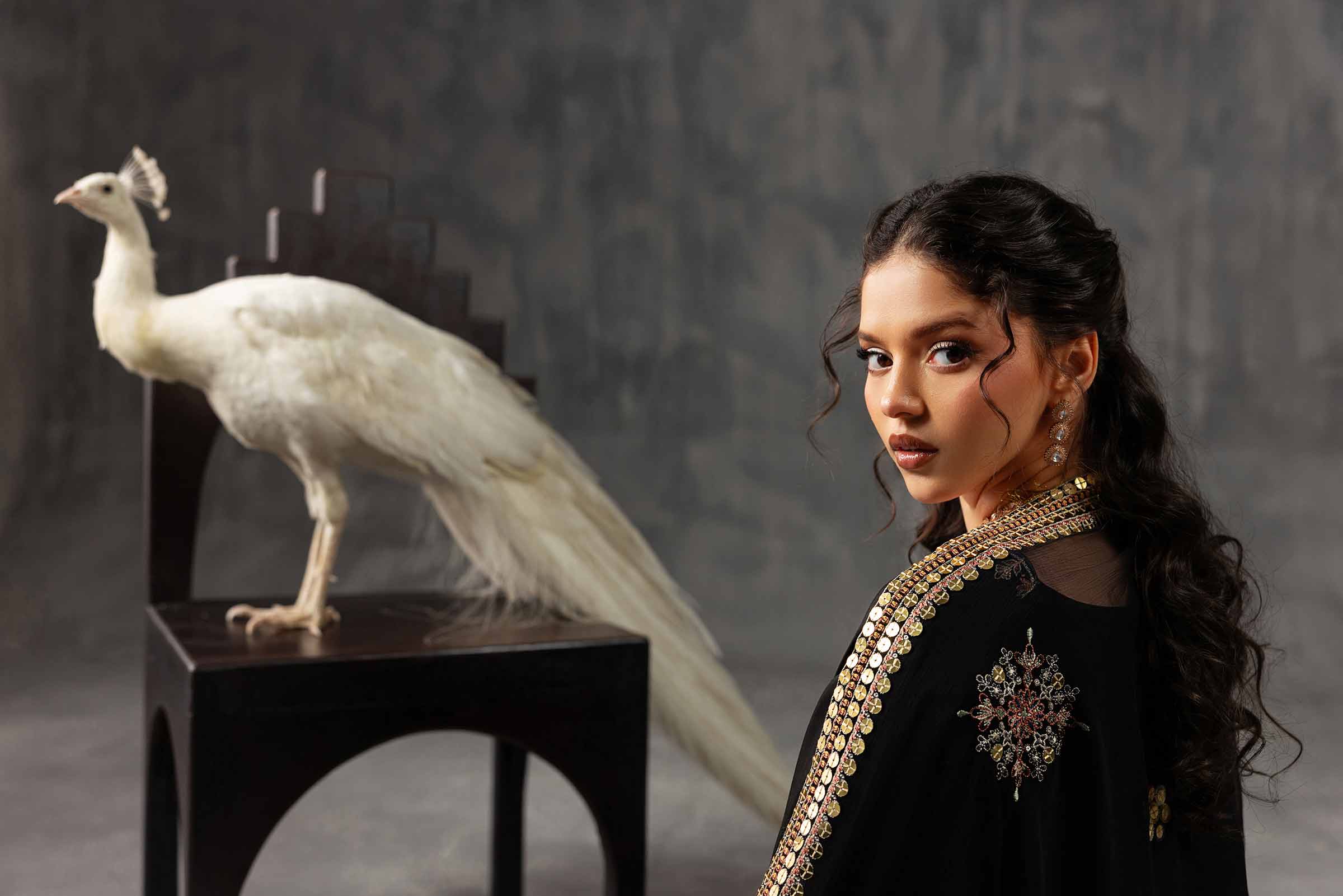 3 Piece - Embroidered Suit - KFE26-35 Black Silk 3PC Embroidered READY TO WEAR