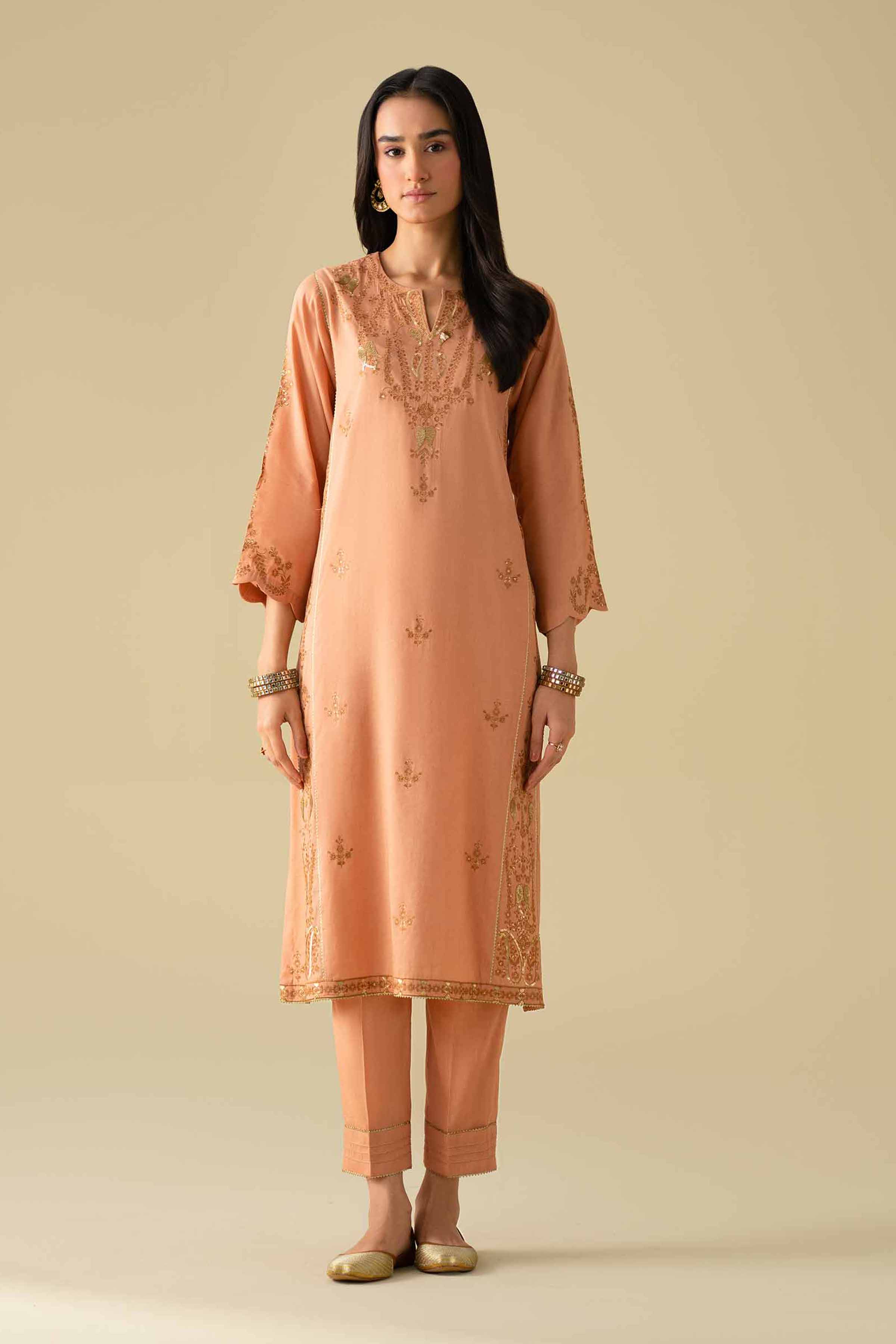 2 Piece - Embroidered Suit - KFE26-40 Orange Yarn Dyed 2PC Embroidered