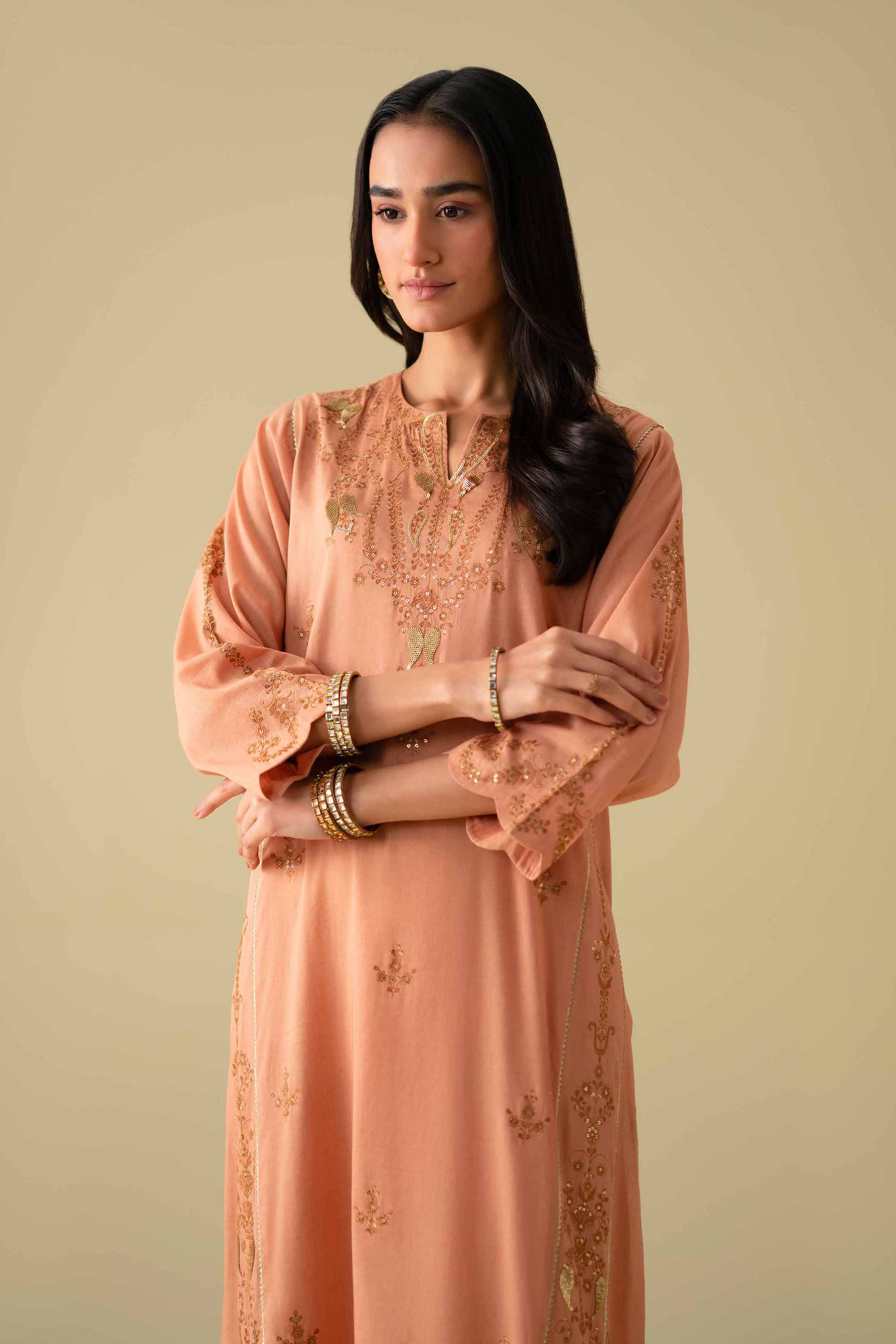 2 Piece - Embroidered Suit - KFE26-40 Orange Yarn Dyed 2PC Embroidered