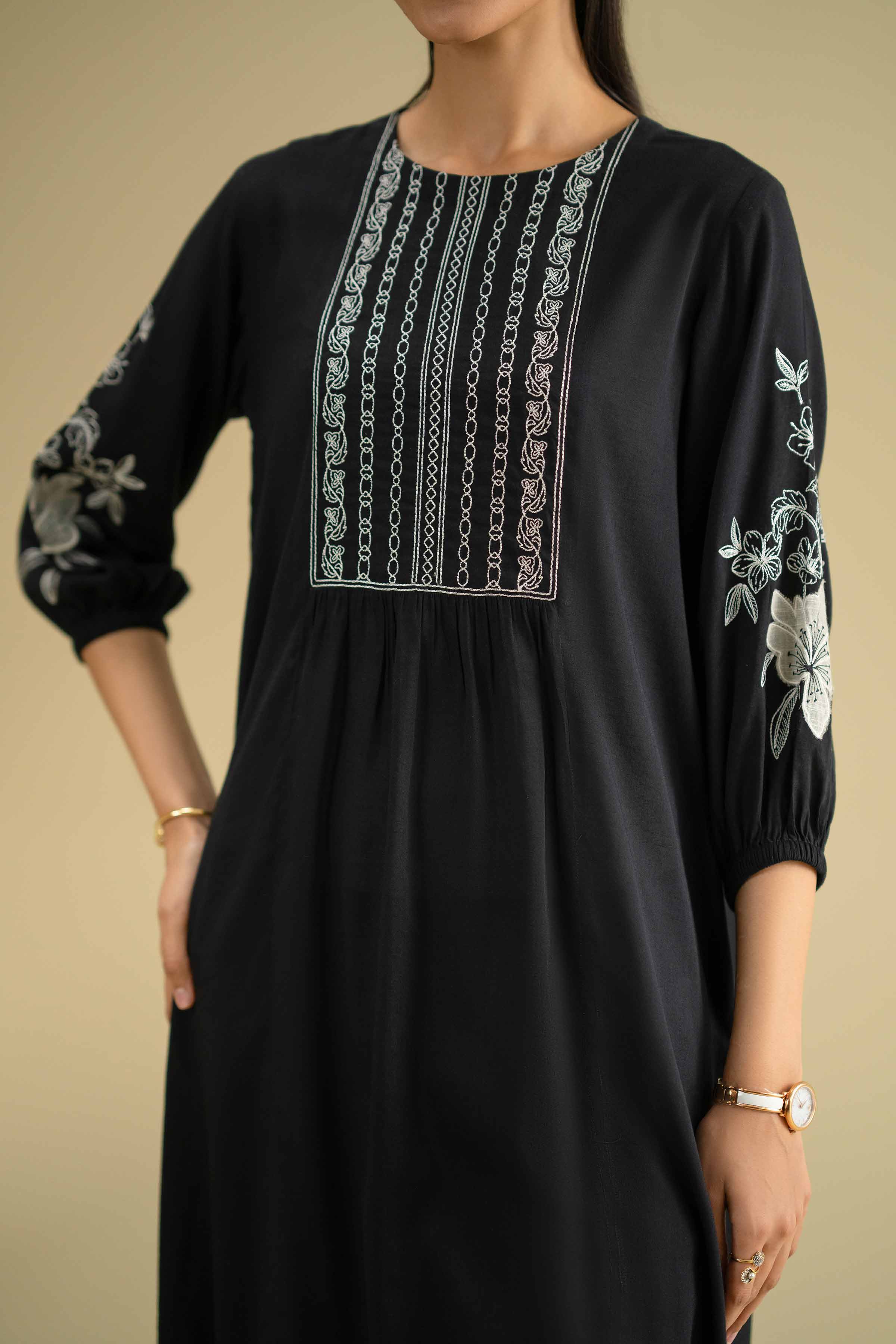 2 Piece - Embroidered Suit - KFE26-41 Black Yarn Dyed 2PC Embroidered