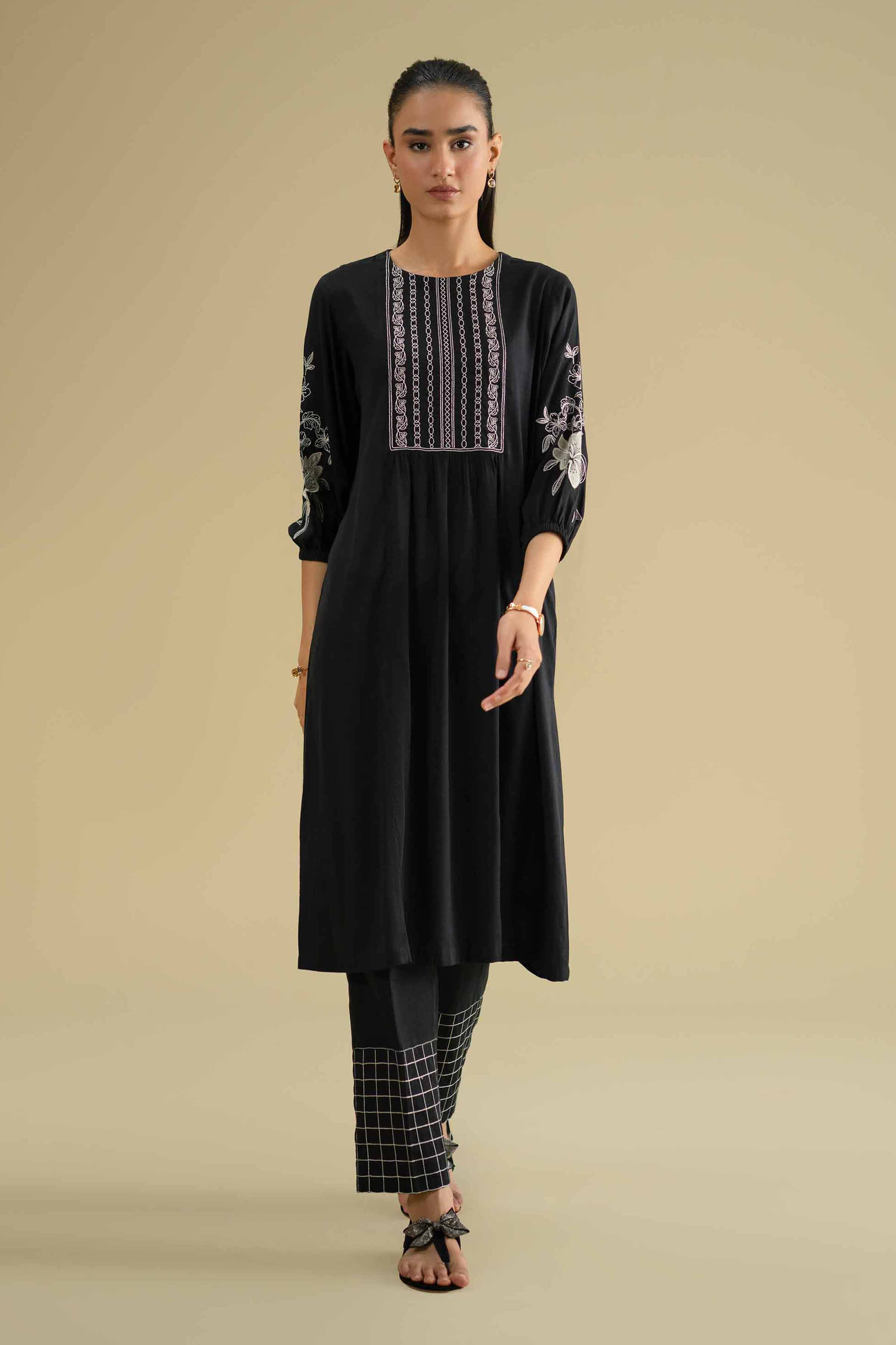 2 Piece - Embroidered Suit - KFE26-41 Black Yarn Dyed 2PC Embroidered
