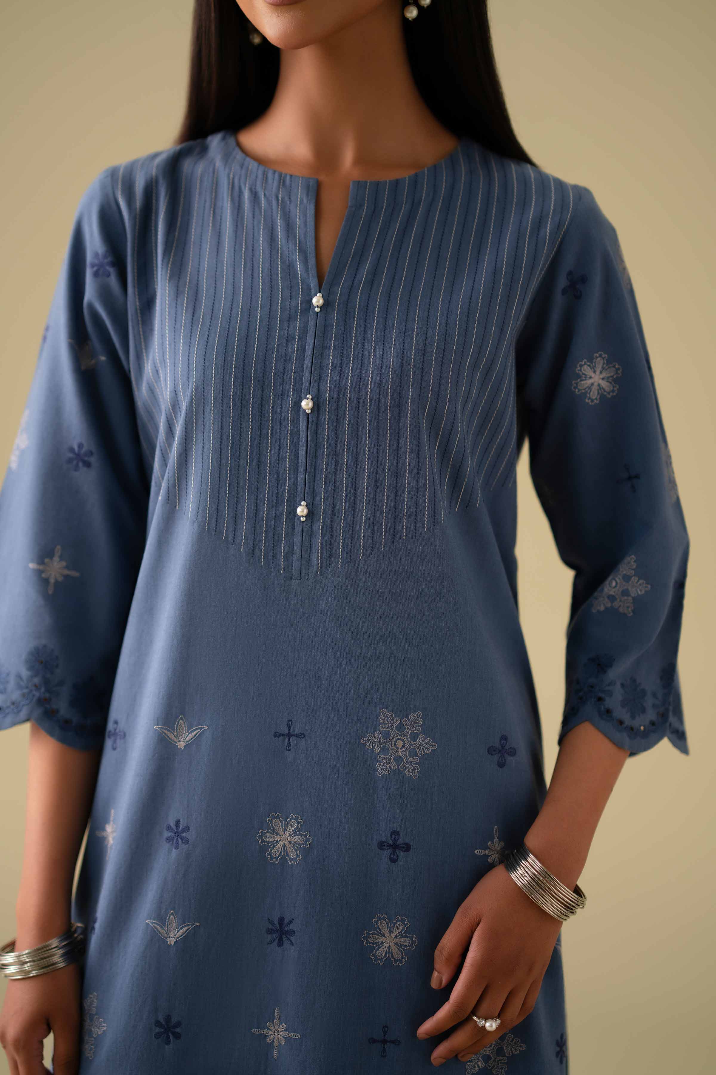 2 Piece - Embroidered Suit - KFE26-42 Blue Yarn Dyed 2PC Embroidered LUXURY