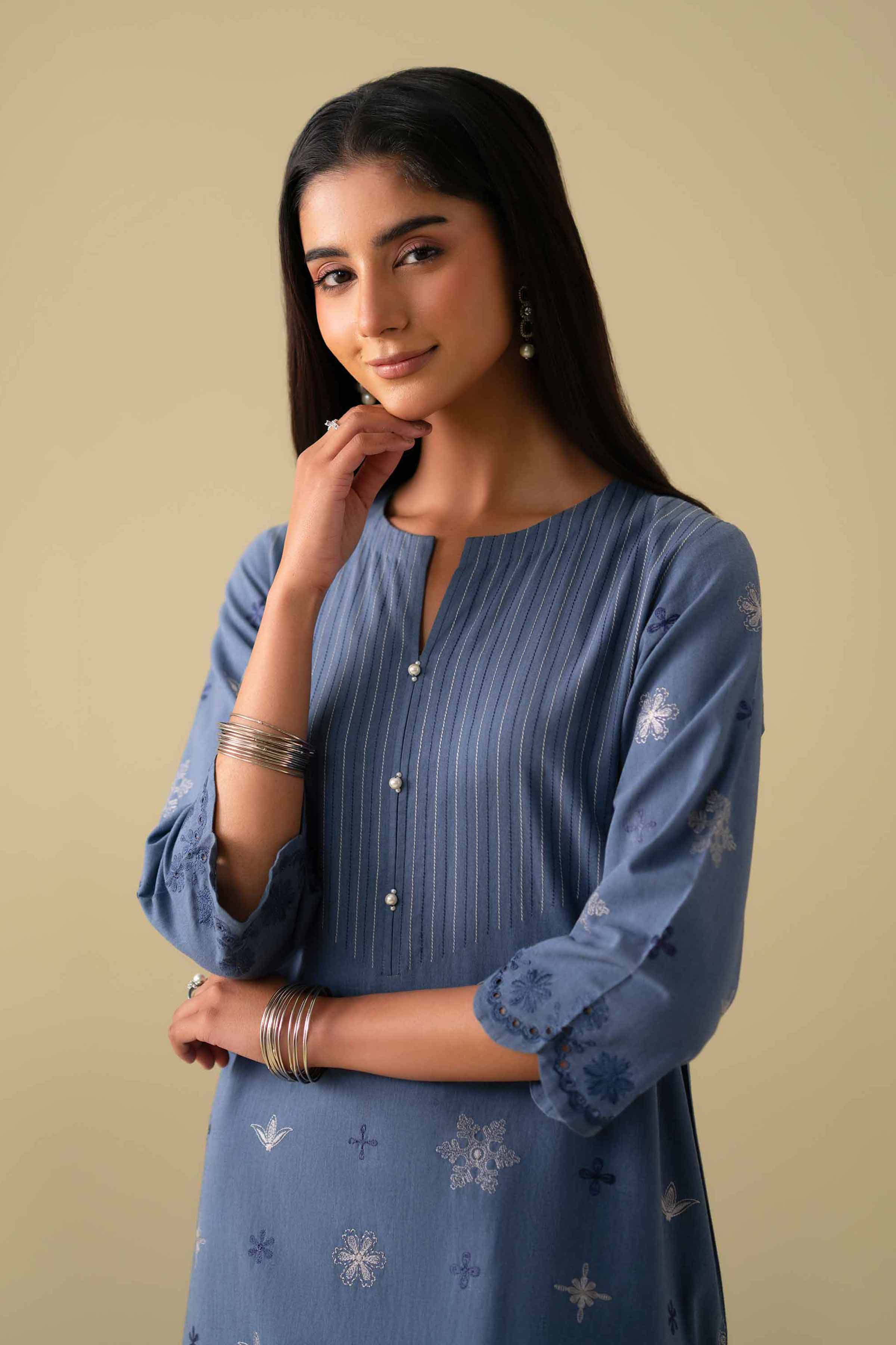 2 Piece - Embroidered Suit - KFE26-42 Blue Yarn Dyed 2PC Embroidered LUXURY