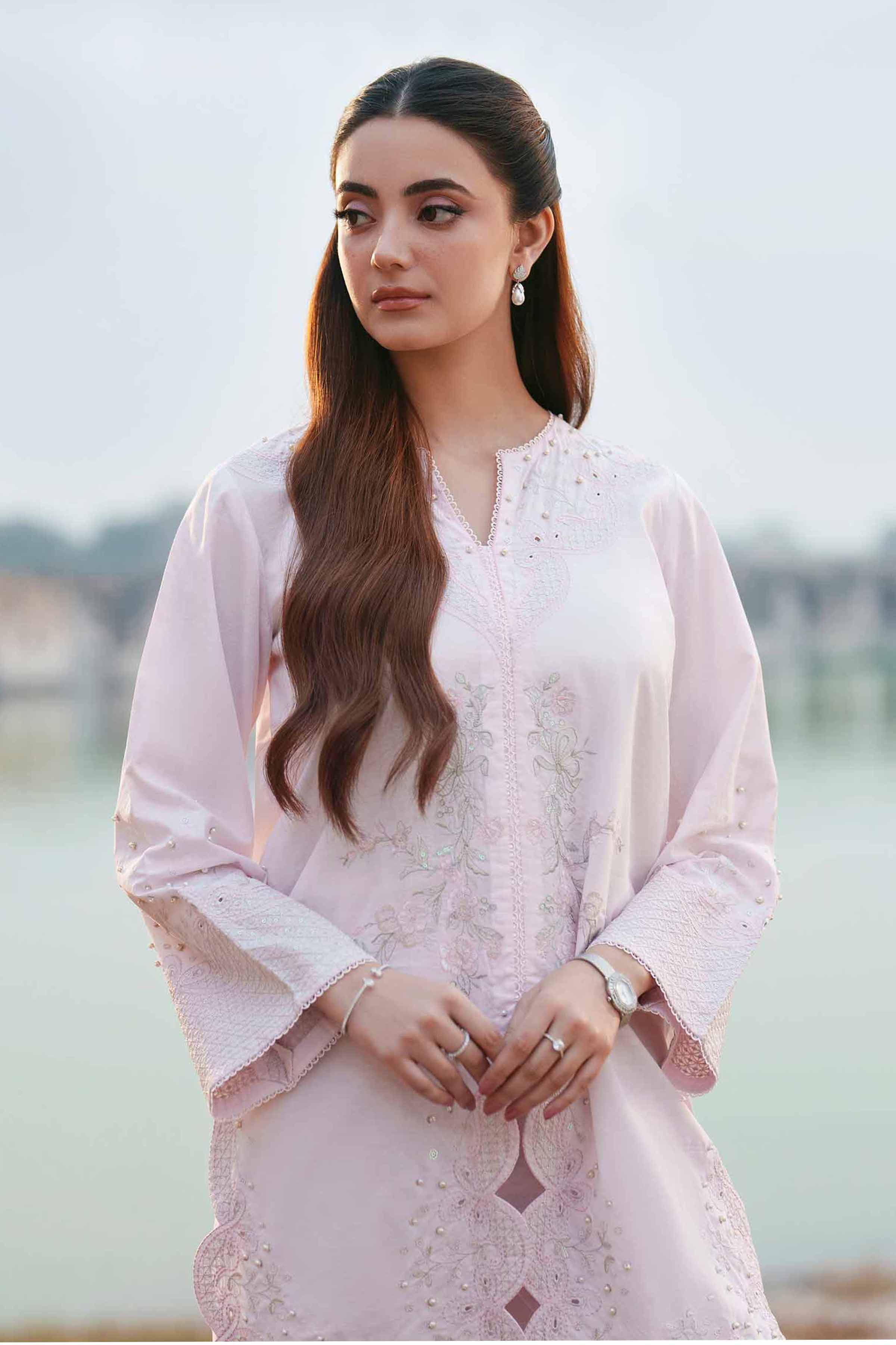 2 Piece - Embroidered Suit - KFE26-46 Pink Cambric 2PC Embroidered