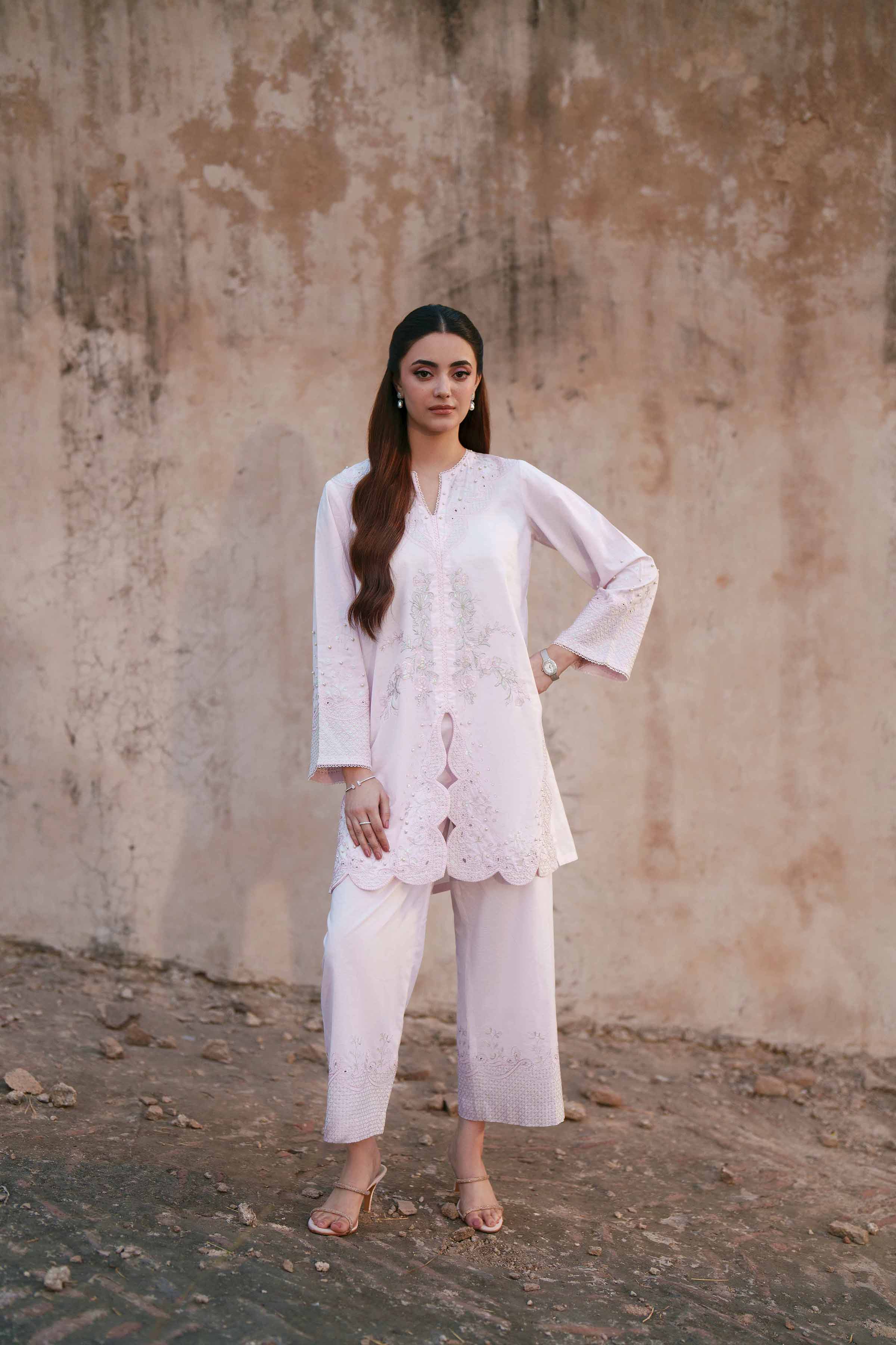 2 Piece - Embroidered Suit - KFE26-46 Pink Cambric 2PC Embroidered