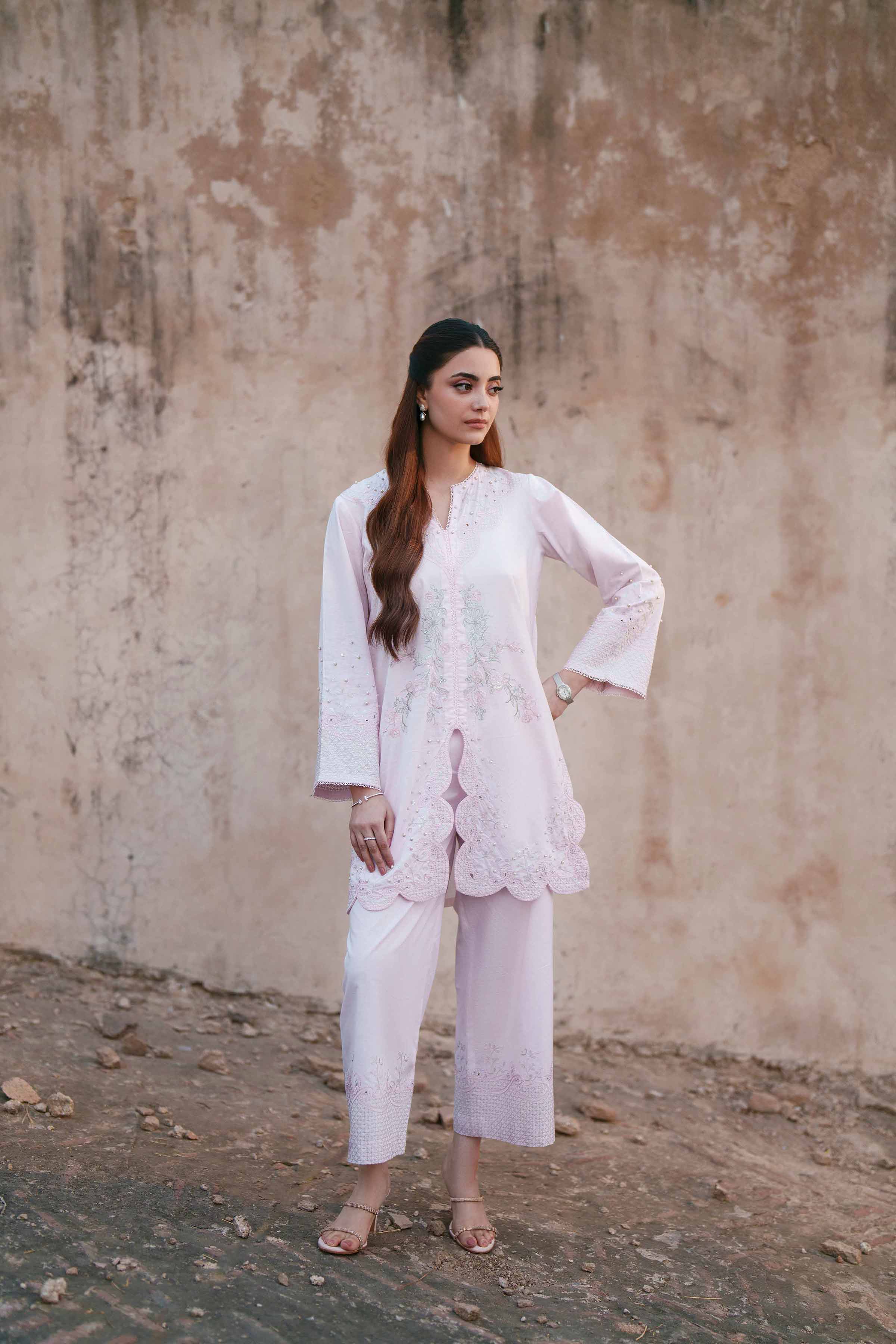 2 Piece - Embroidered Suit - KFE26-46 Pink Cambric 2PC Embroidered