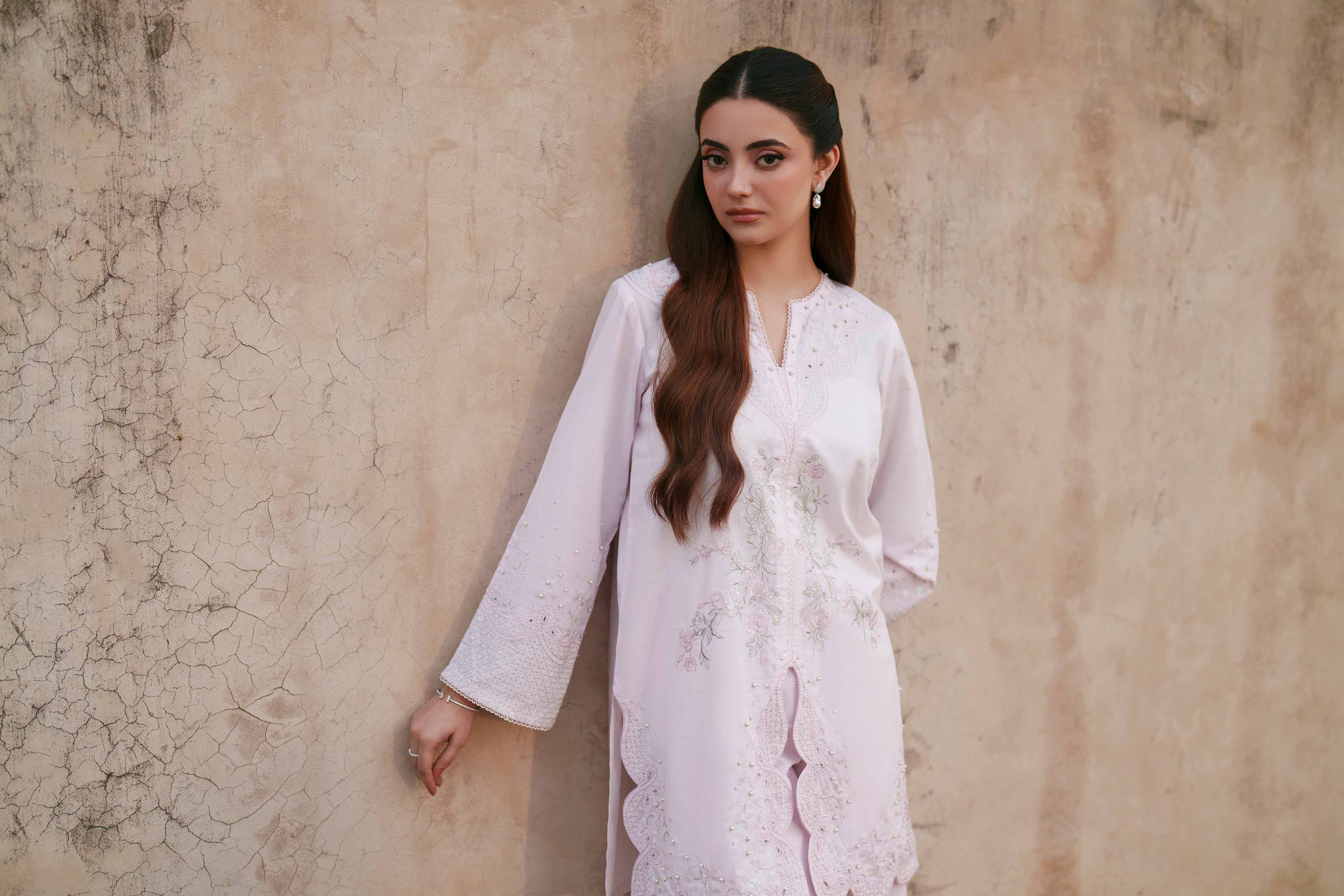 2 Piece - Embroidered Suit - KFE26-46 Pink Cambric 2PC Embroidered