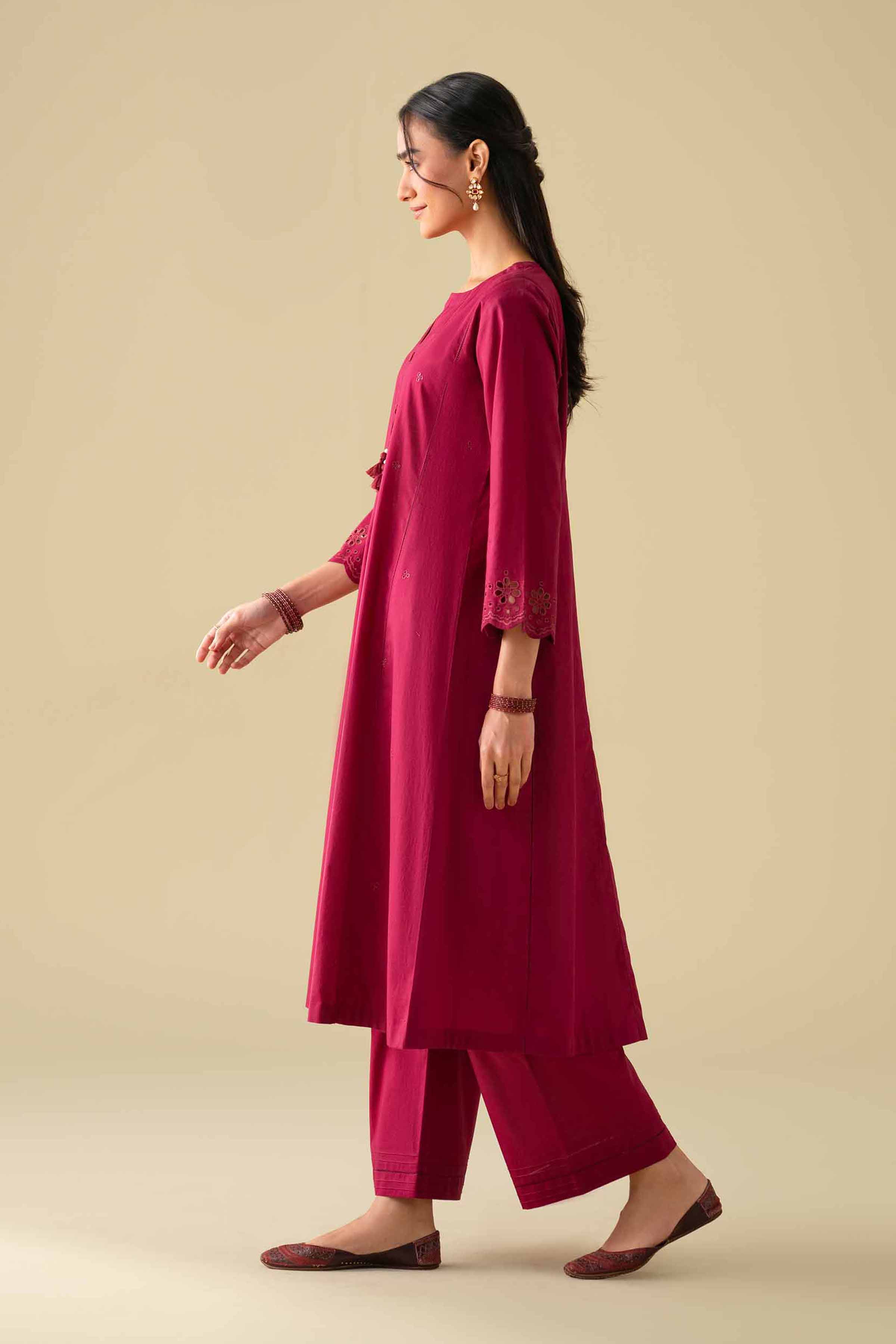 2 Piece - Embroidered Suit - KFE26-49 Red Cambric 2PC Embroidered LUXURY