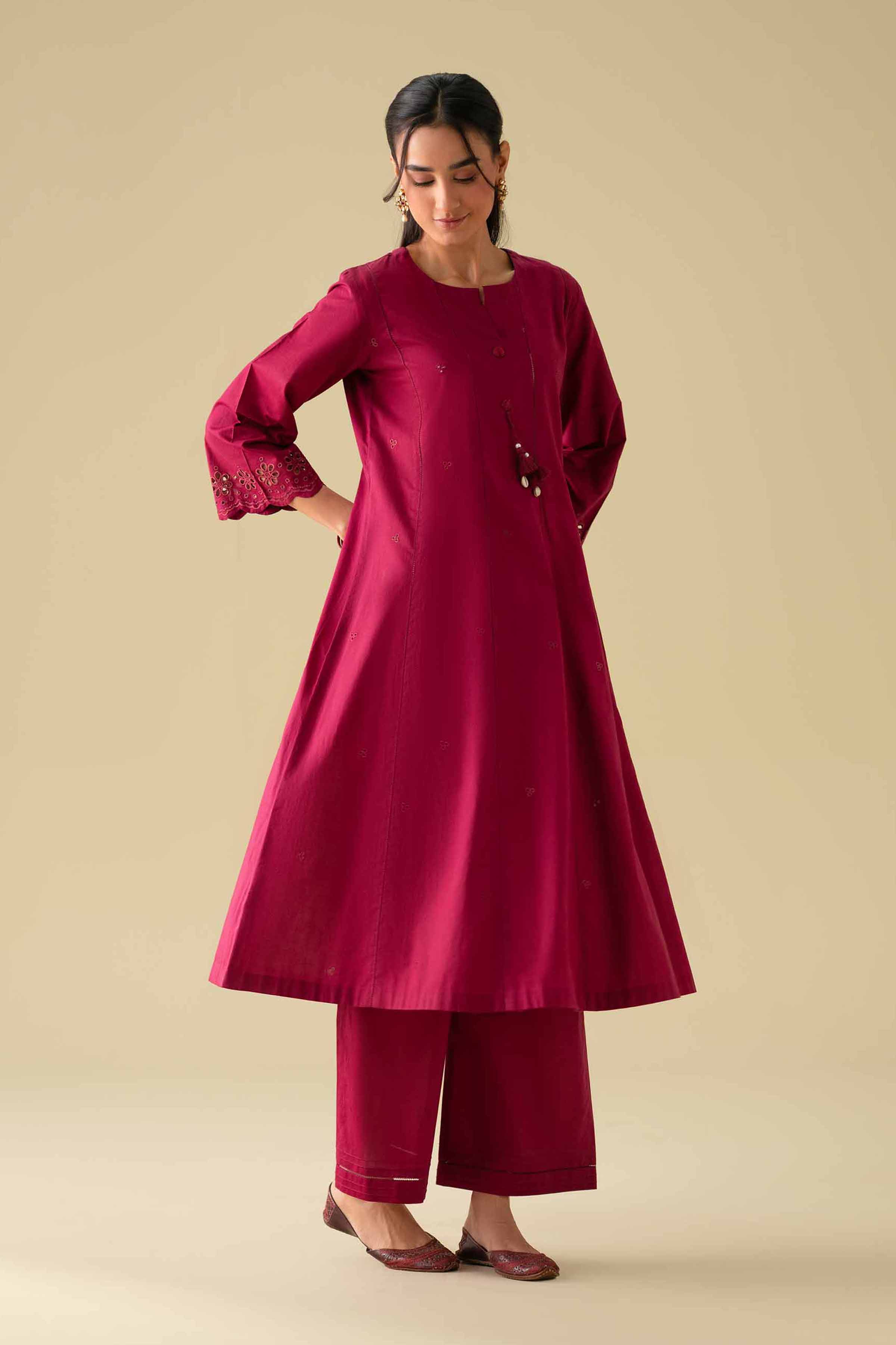 2 Piece - Embroidered Suit - KFE26-49 Red Cambric 2PC Embroidered LUXURY