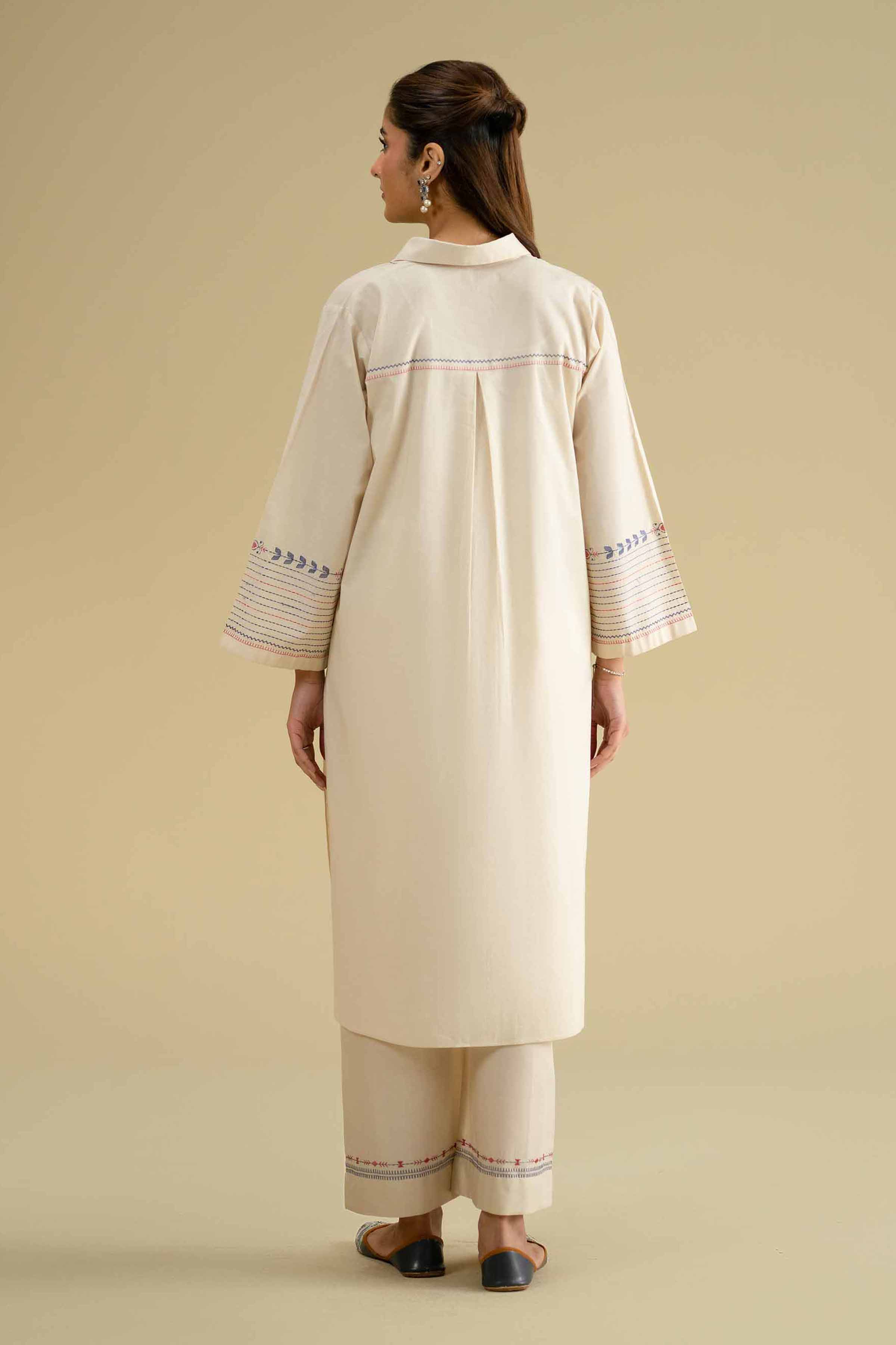 2 Piece - Embroidered Suit - KFE26-51 Beige Cambric 2PC Embroidered LUXURY