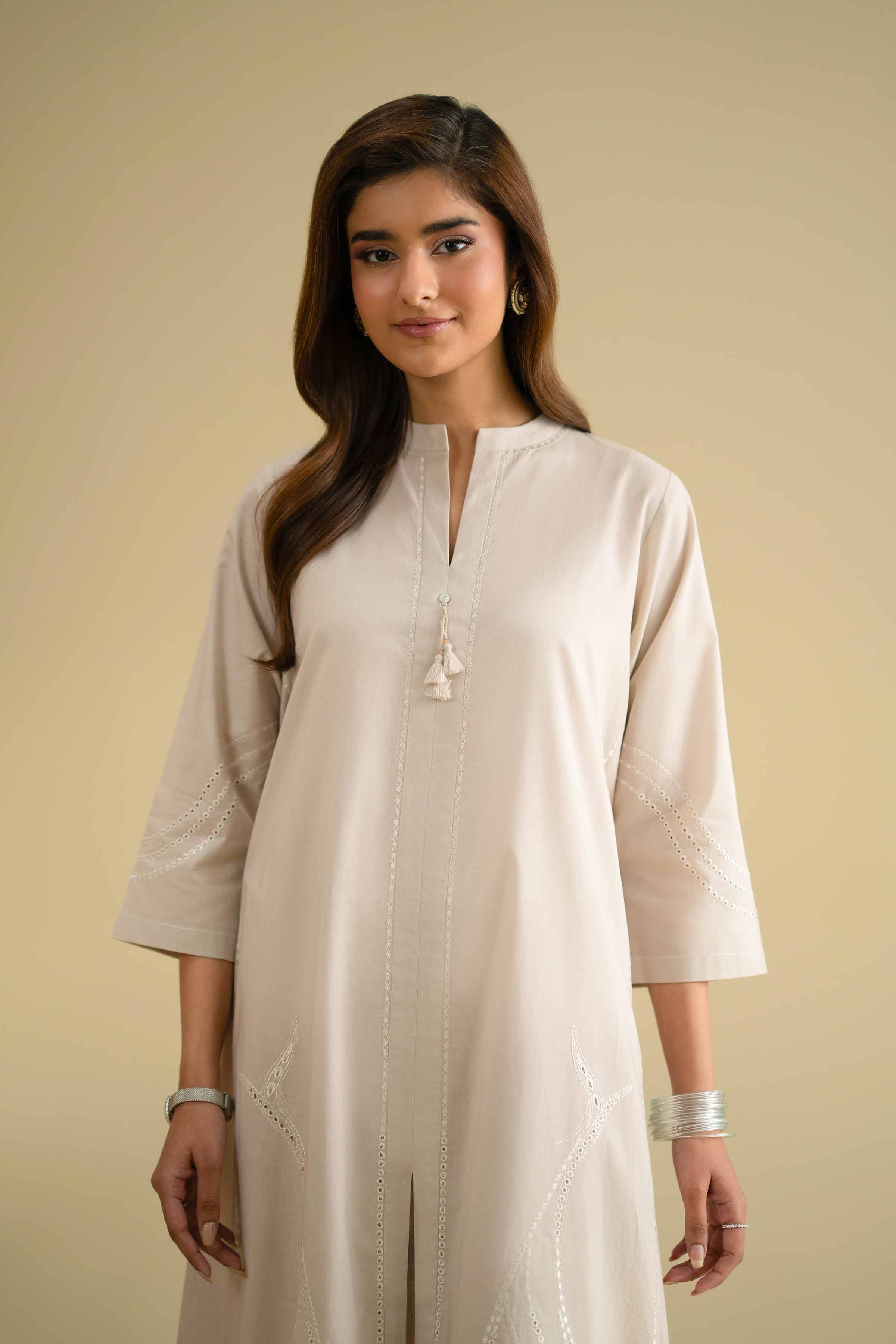 2 Piece - Embroidered Suit - KFE26-55 Ivory Cambric 2PC Embroidered LUXURY