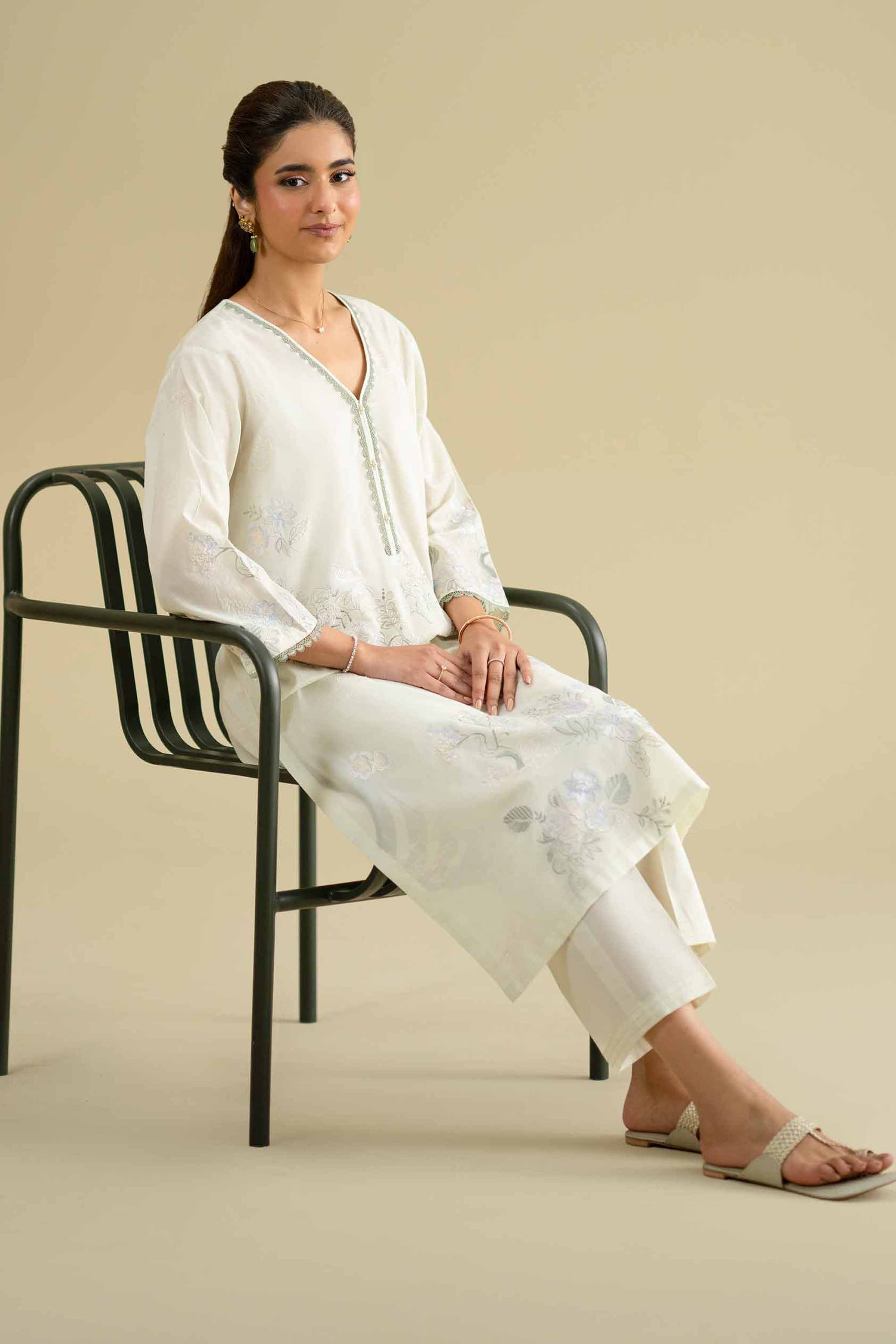 2 Piece - Embroidered Suit - KFE26-59 Purple Cambric 2PC Embroidered LUXURY