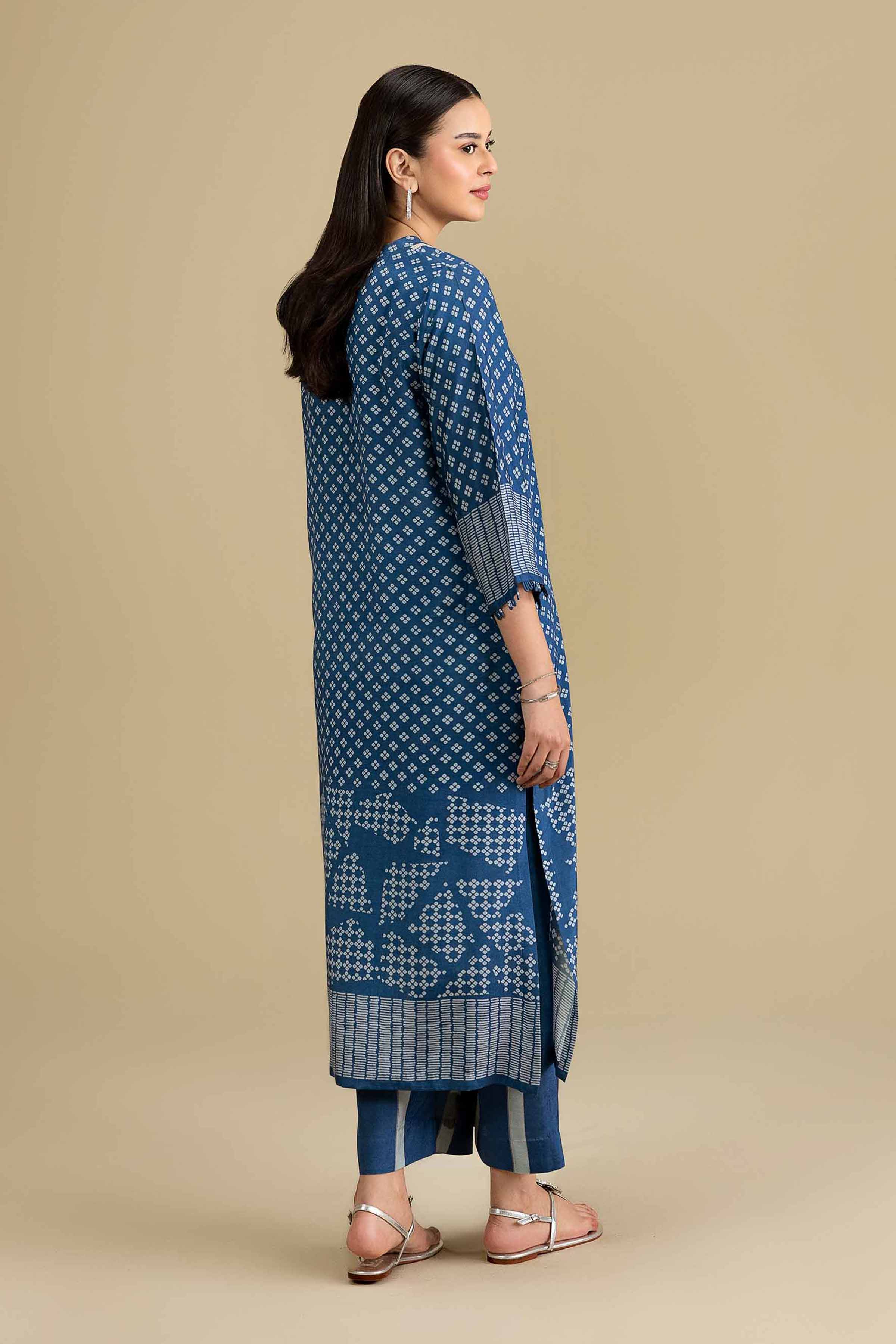2 Piece - Printed Suit - KFE26-65 Blue Silk 2PC Printed READY TO WEAR