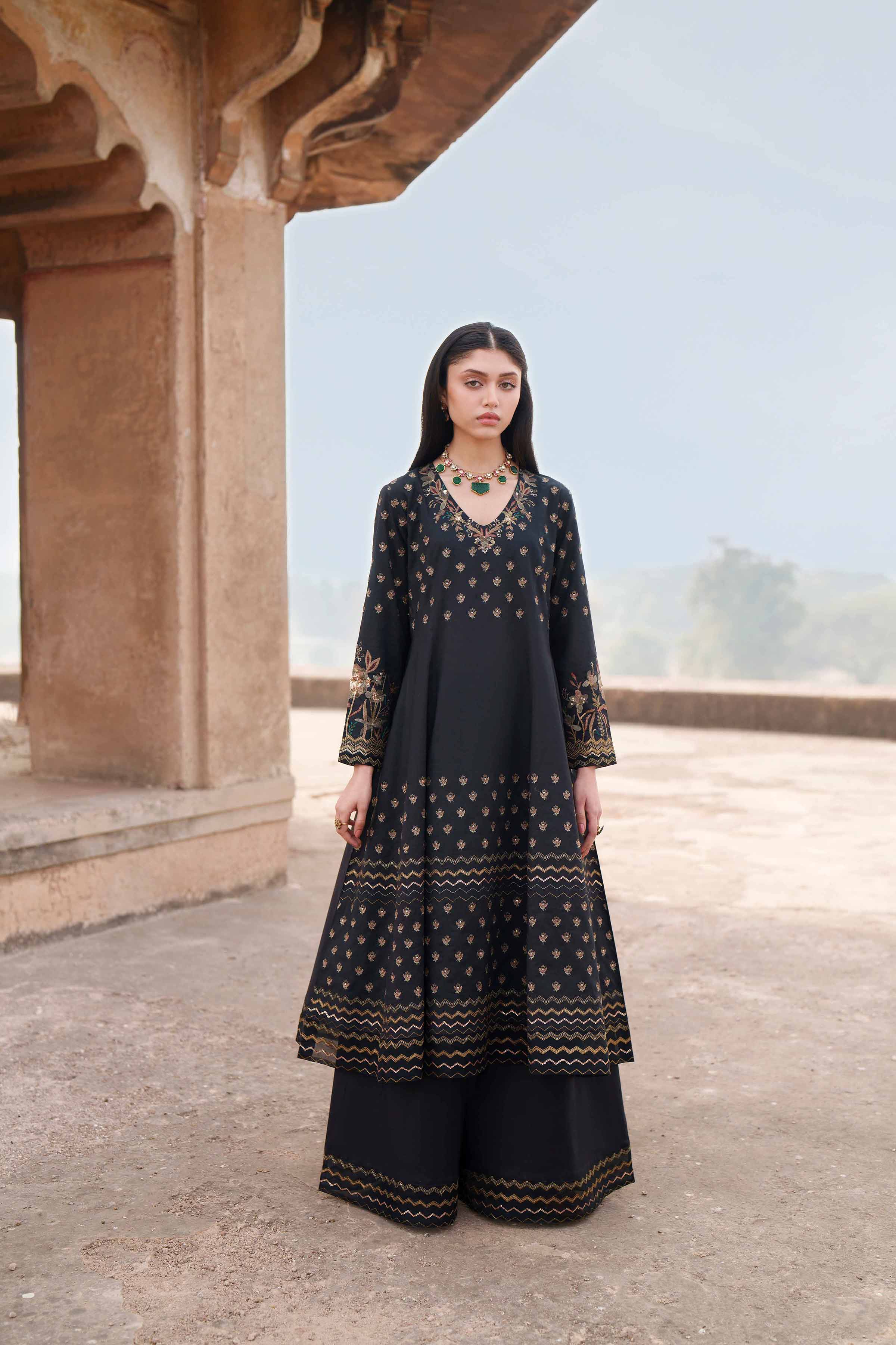 2 Piece - Embroidered Suit - KFE26-67 Black Cambric 2PC Embroidered READY TO WEAR - LUXURY