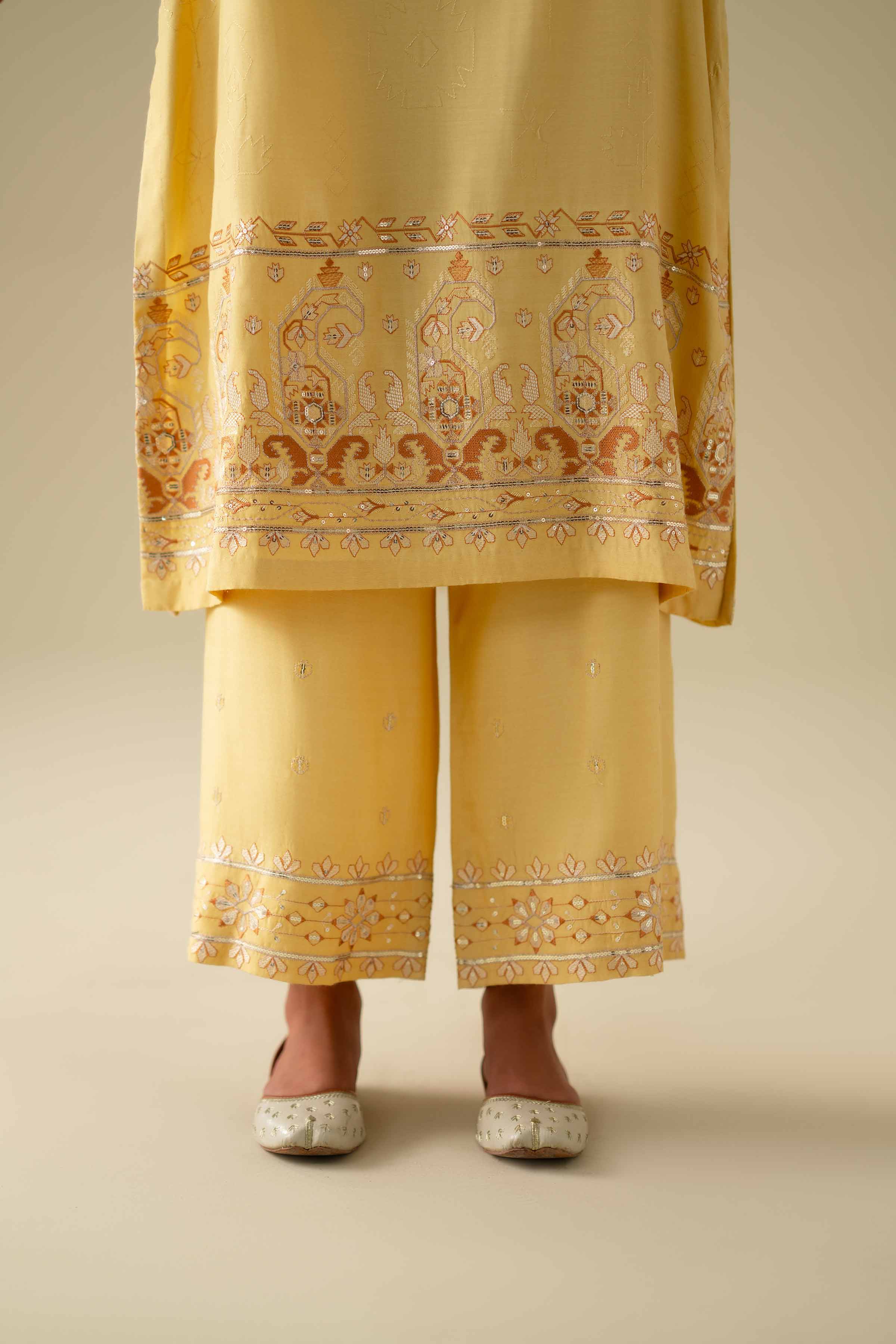 2 Piece - Embroidered Suit - KFE26-68 Yellow Silk 2PC Embroidered LUXURY