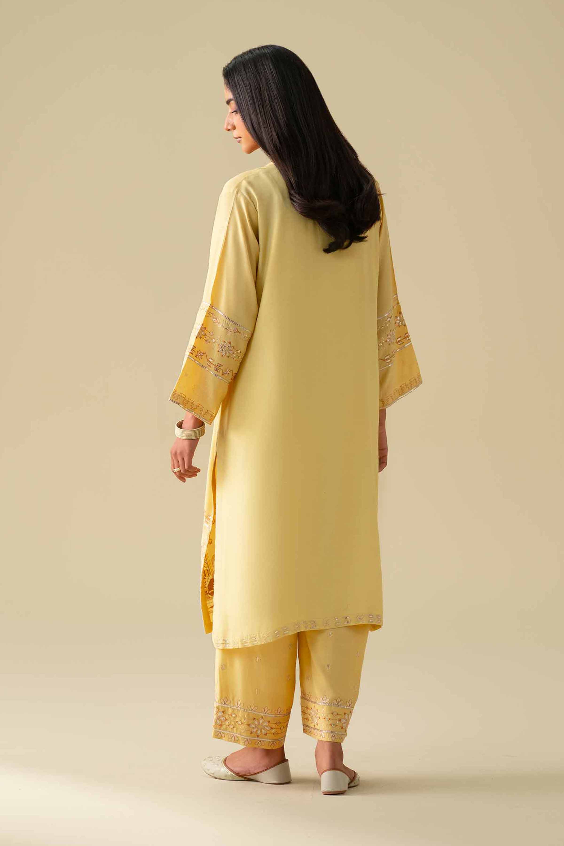 2 Piece - Embroidered Suit - KFE26-68 Yellow Silk 2PC Embroidered LUXURY