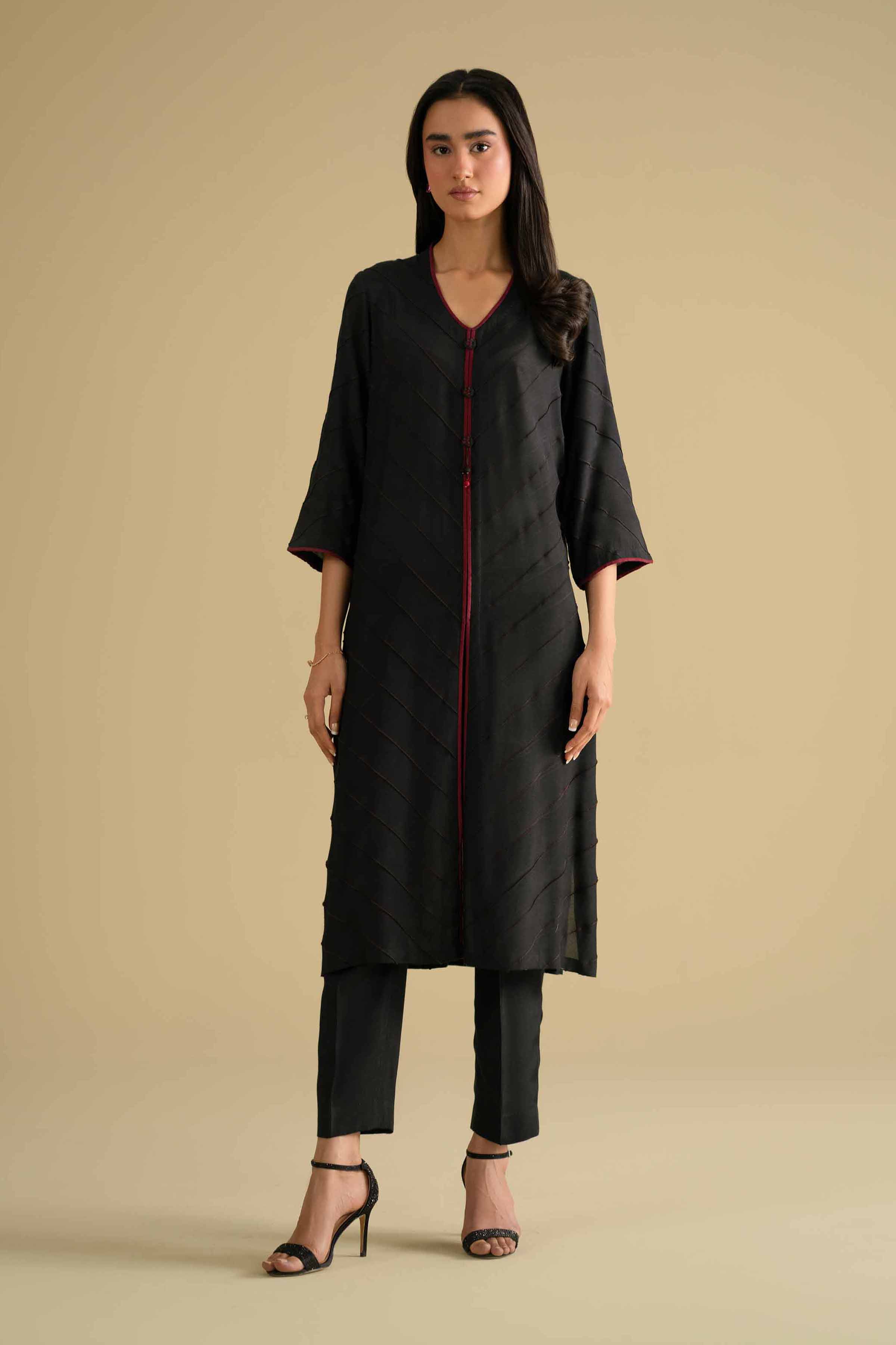 2 Piece - Embroidered Suit - KFE26-70 Black Silk 2PC Embroidered