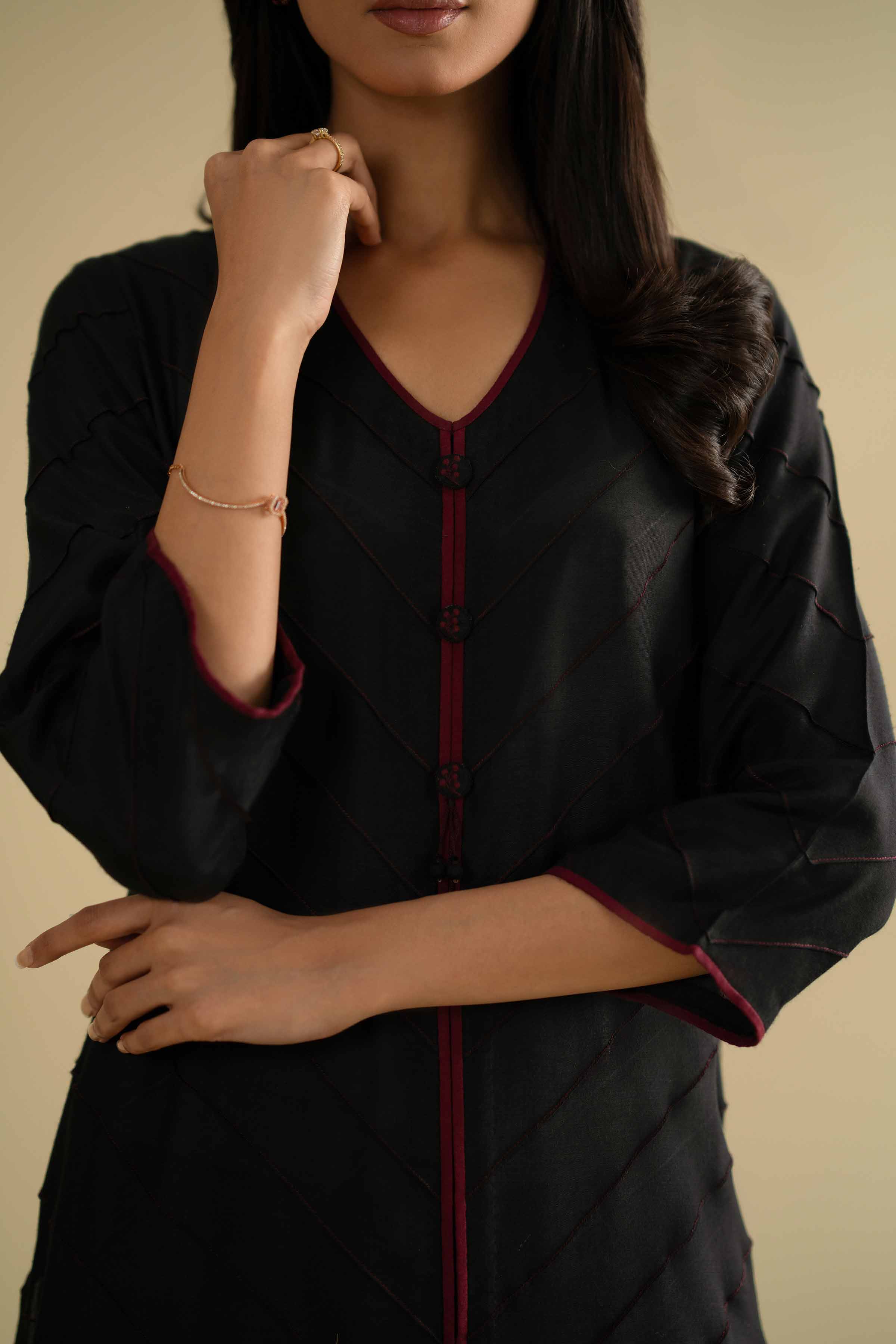 2 Piece - Embroidered Suit - KFE26-70 Black Silk 2PC Embroidered