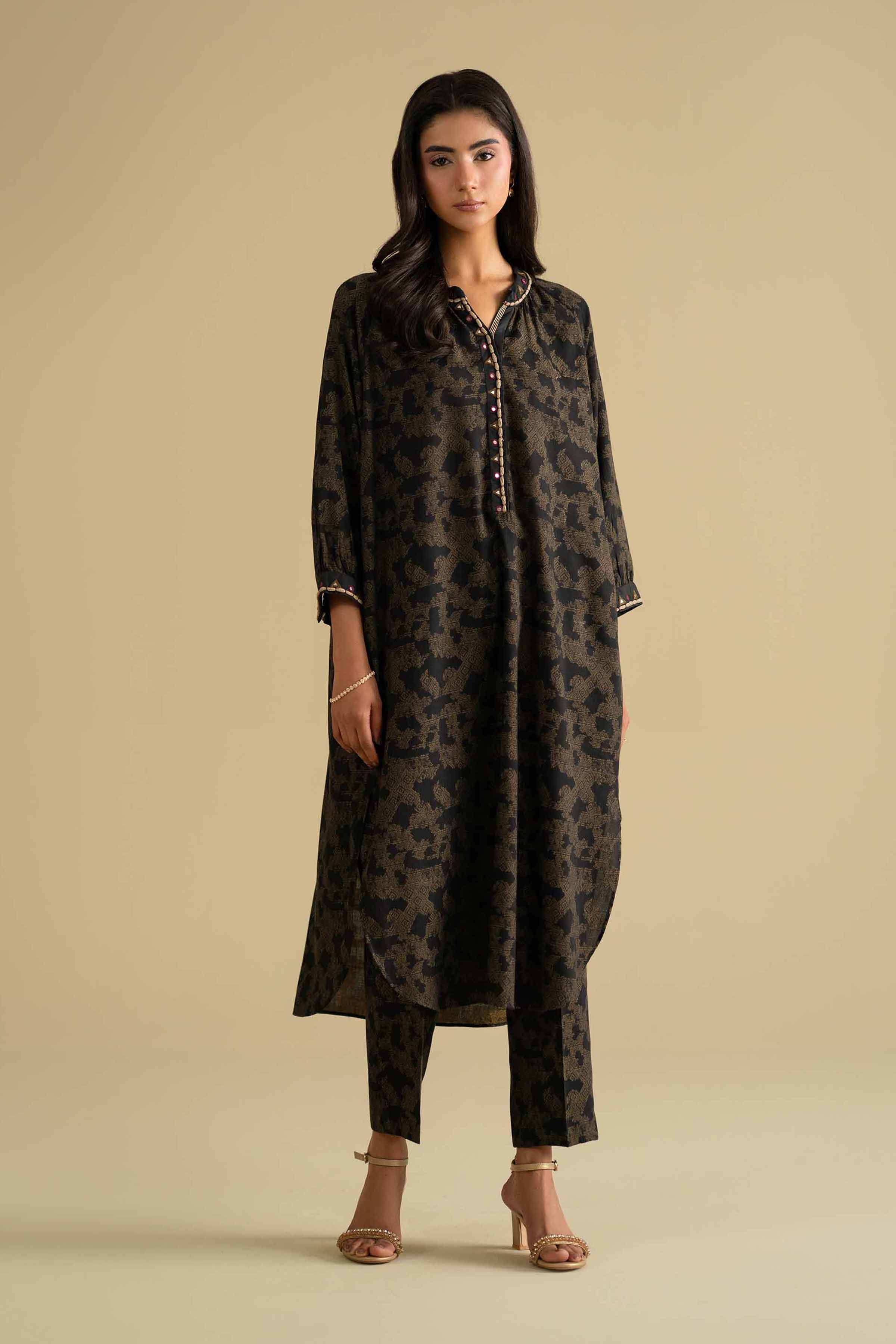 2 Piece - Embroidered Suit - KFE26-71 Black Jacquard Embroidered