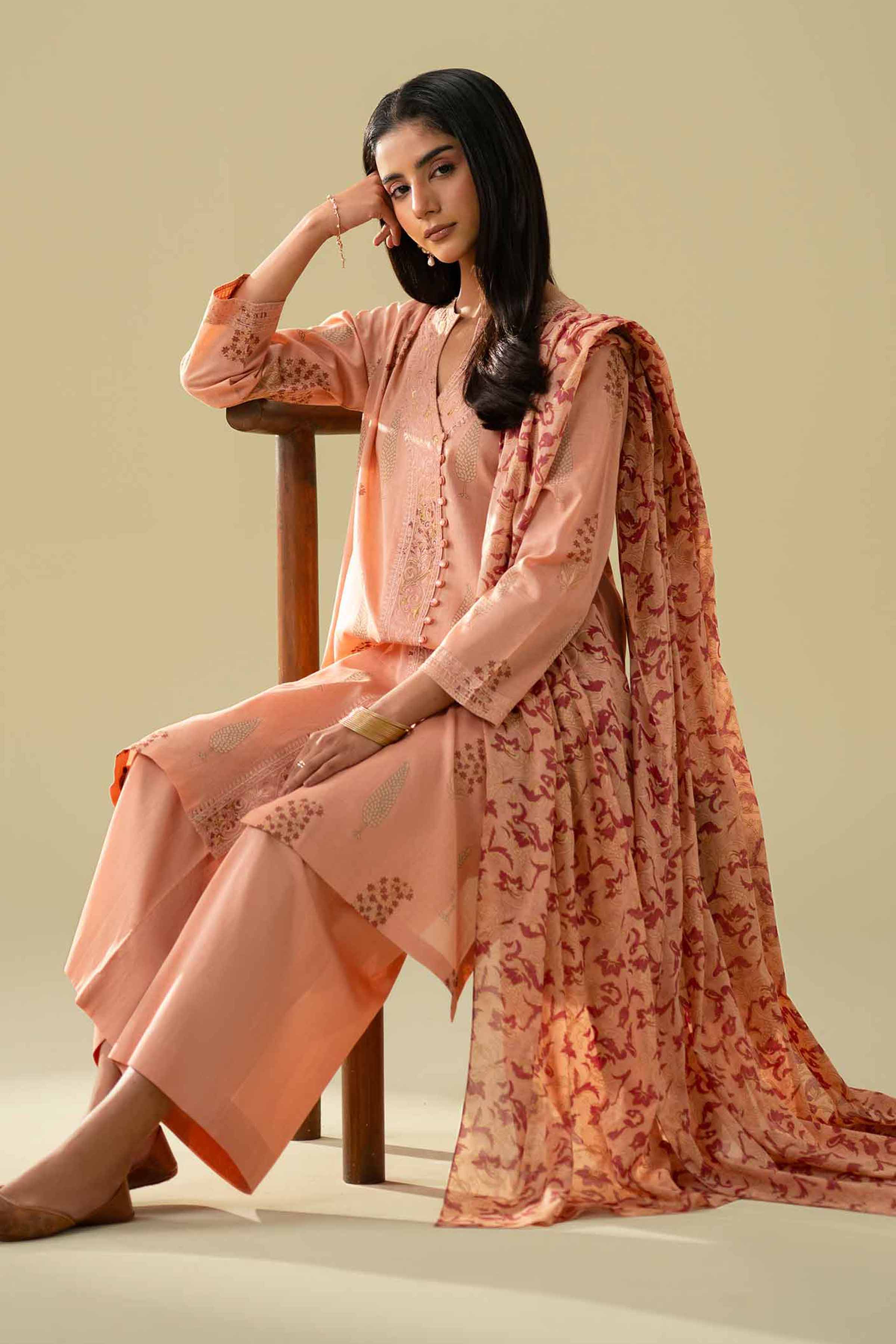 3 Piece - Printed Embroidered Suit - KFE26-77