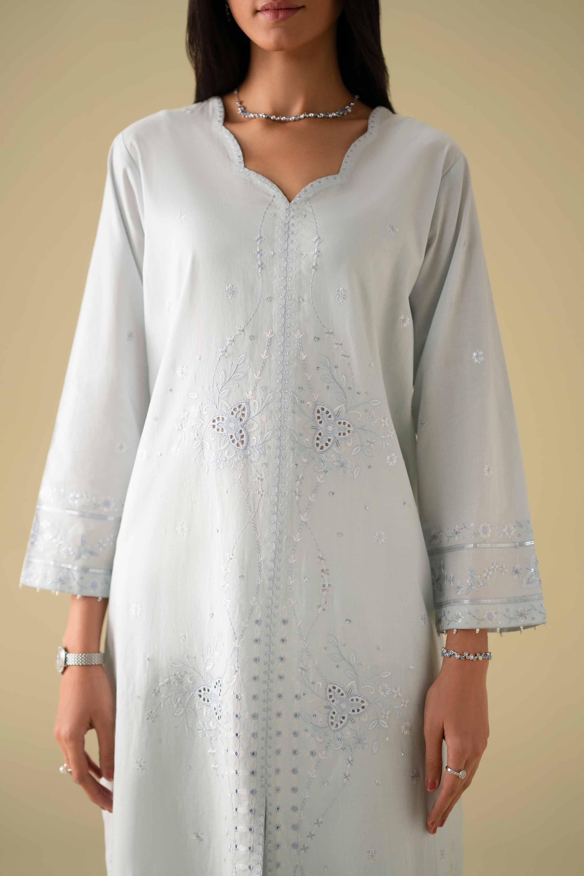 3 Piece - Embroidered Suit - KFE26-79 Blue Cambric 3PC Embroidered