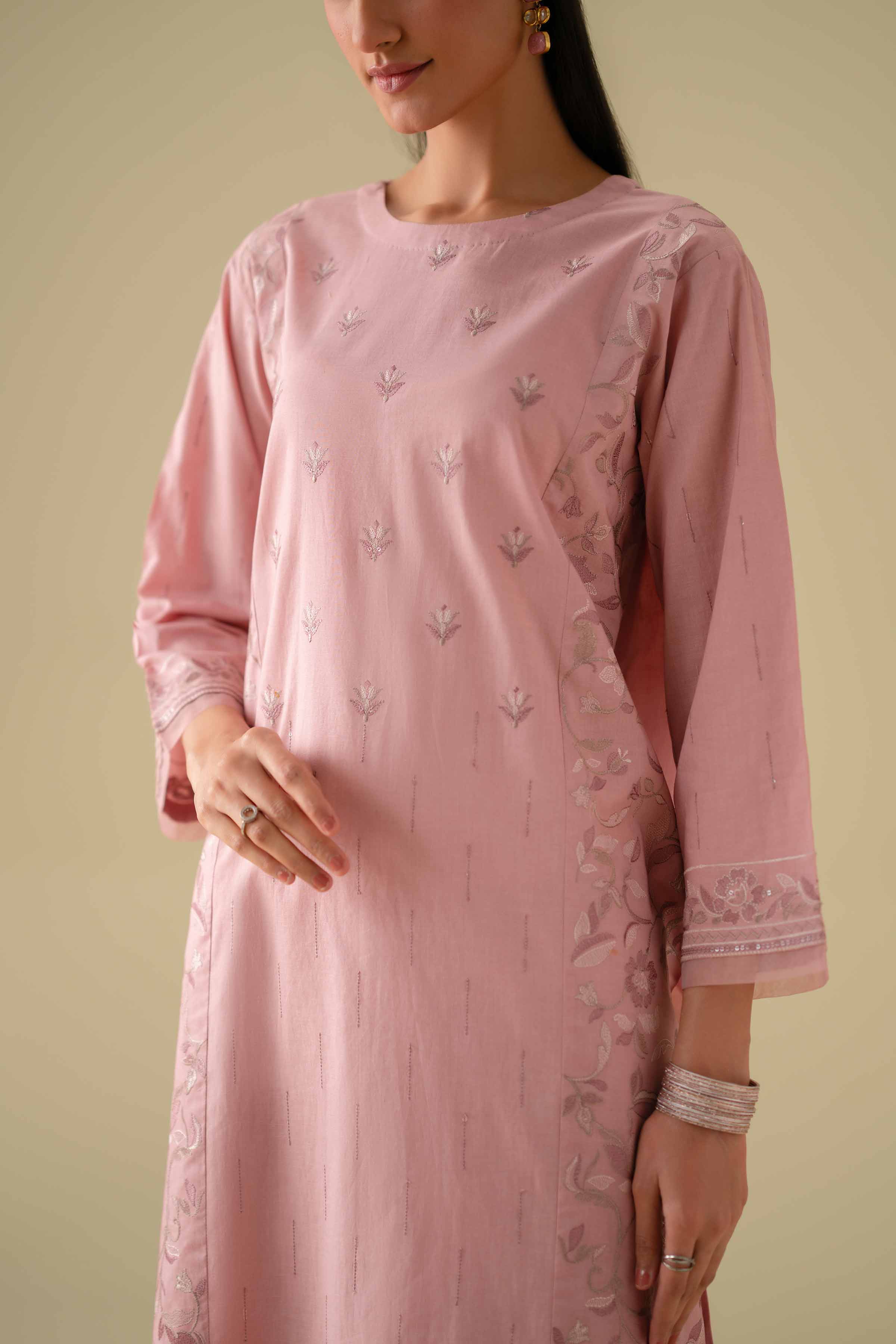 3 Piece - Embroidered Suit - KFE26-80 Pink Cambric 3PC Embroidered