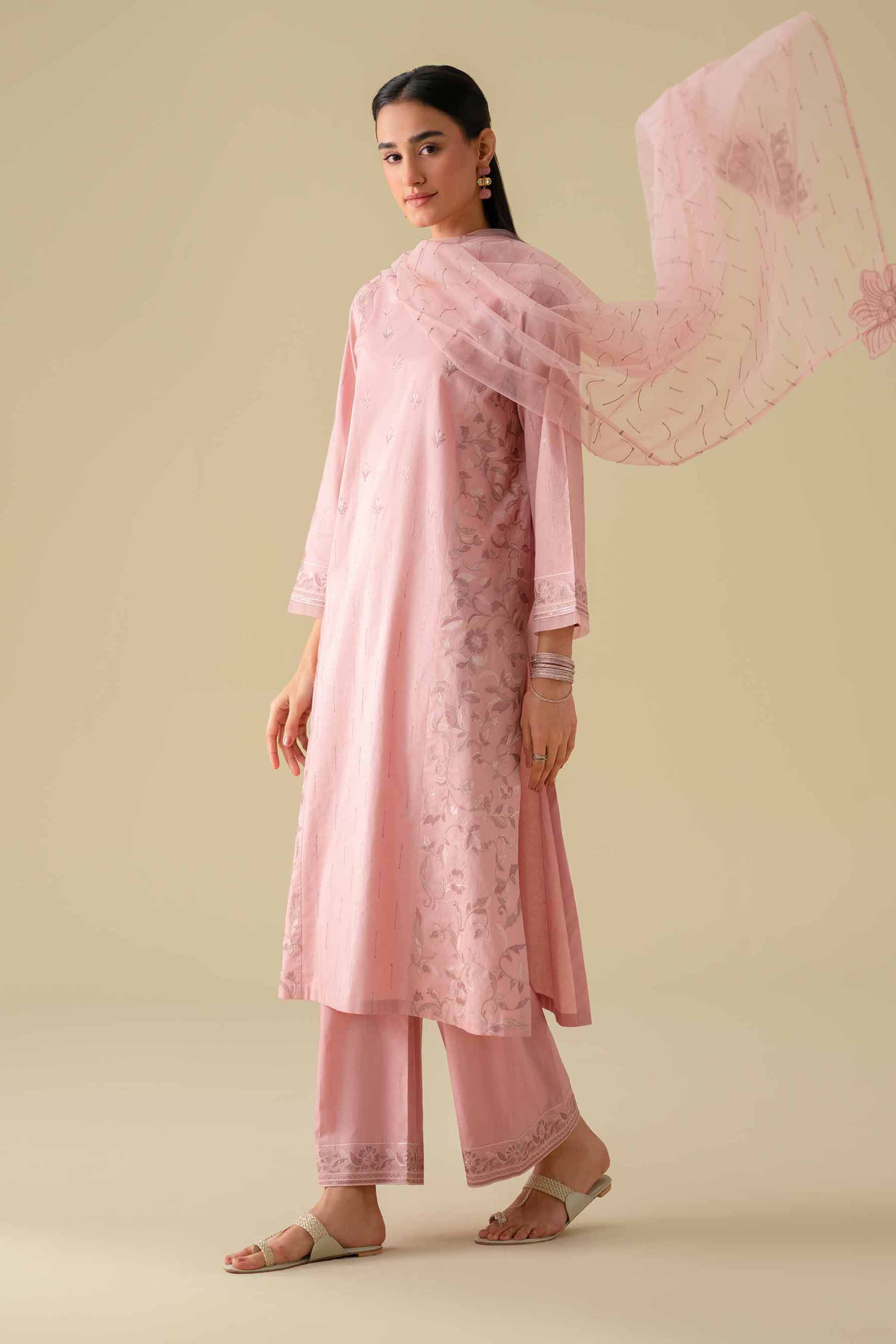 3 Piece - Embroidered Suit - KFE26-80 Pink Cambric 3PC Embroidered
