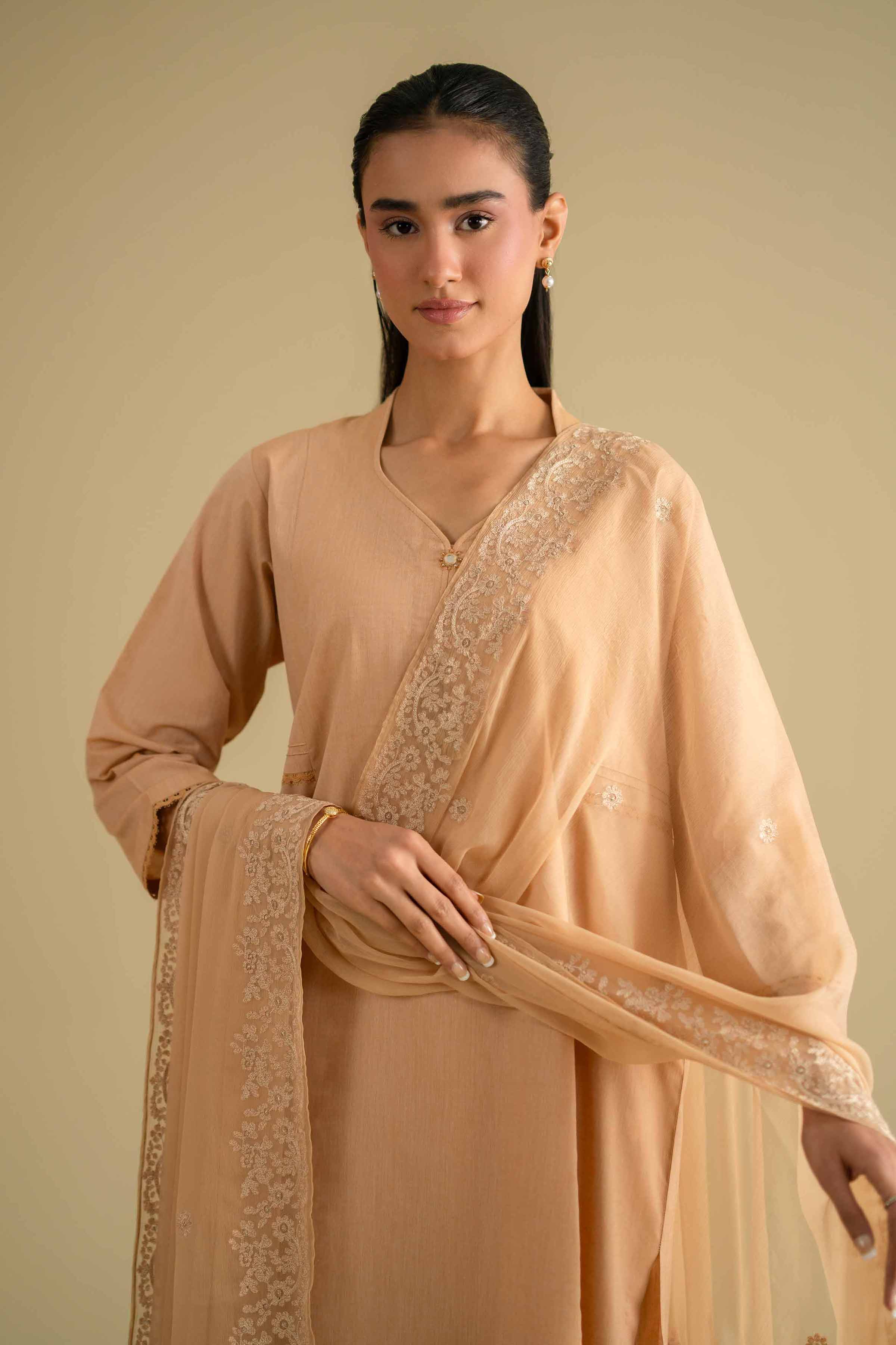 3 Piece - Embroidered Suit - KFE26-81 Orange Yarn Dyed 3PC Embroidered