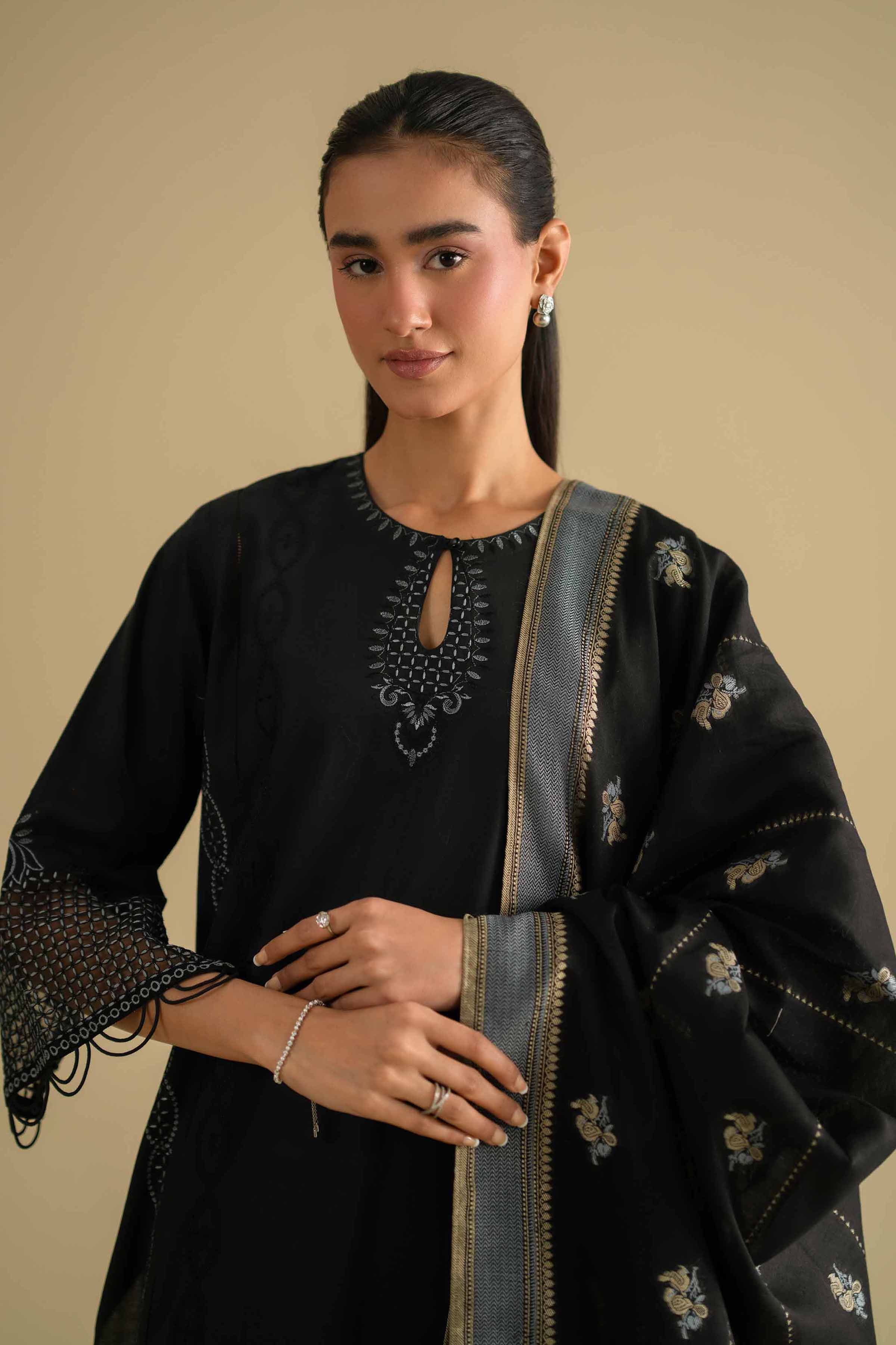7 Piece - Embroidered Suit - KFE26-82 Ready To Wear - Luxury Black Cambric 3PC Embroidered