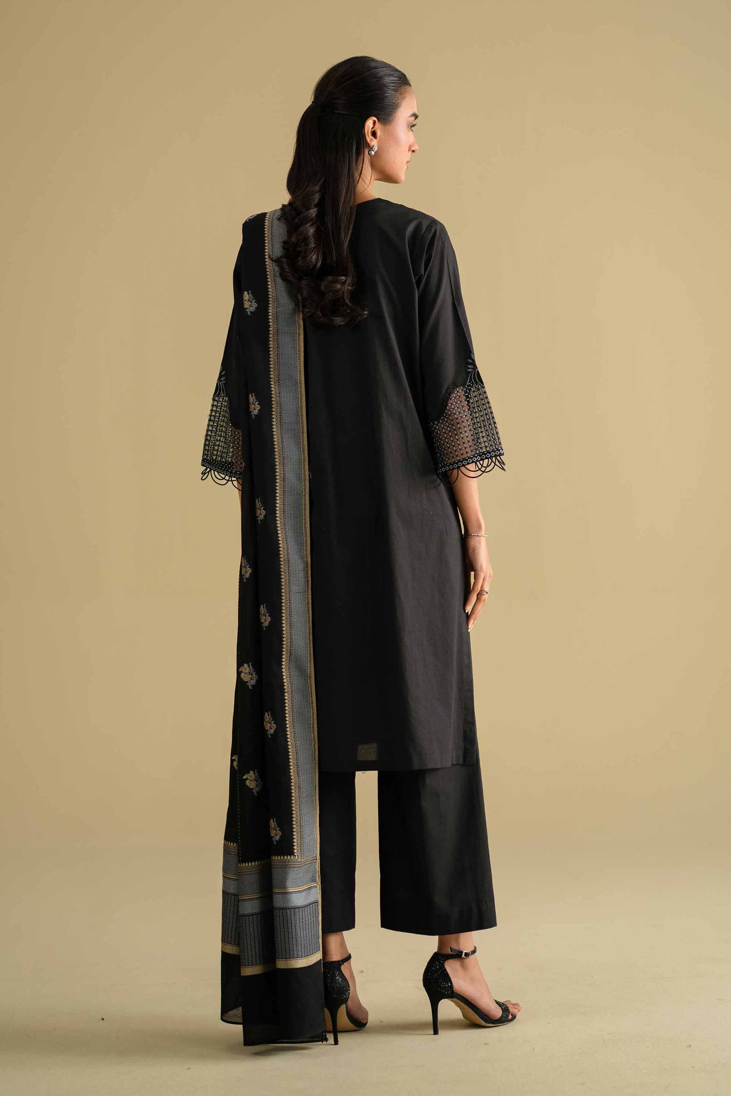 5 Piece - Embroidered Suit - KFE26-82 Ready To Wear - Luxury Black Cambric 3PC Embroidered