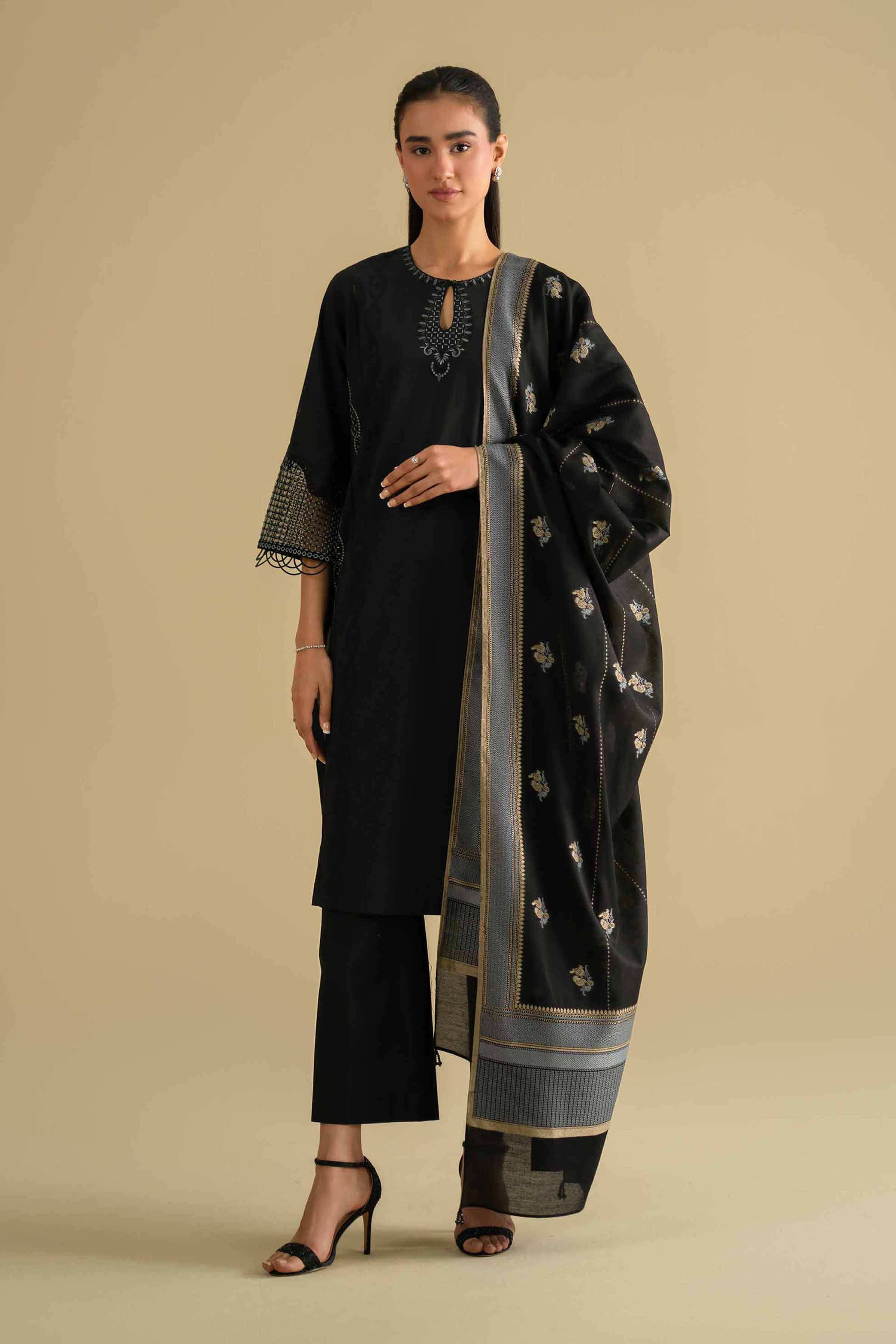 6 Piece - Embroidered Suit - KFE26-82 Ready To Wear - Luxury Black Cambric 3PC Embroidered