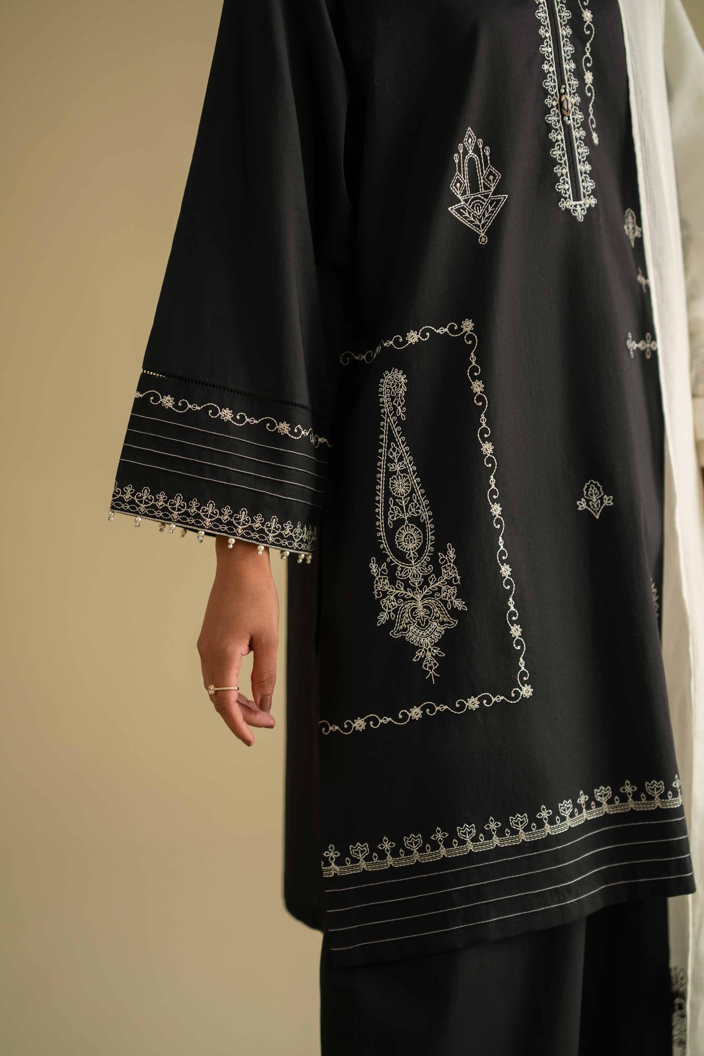 3 Piece - Embroidered Suit - KFE26-84 Black Cambric 3PC Embroidered LUXURY