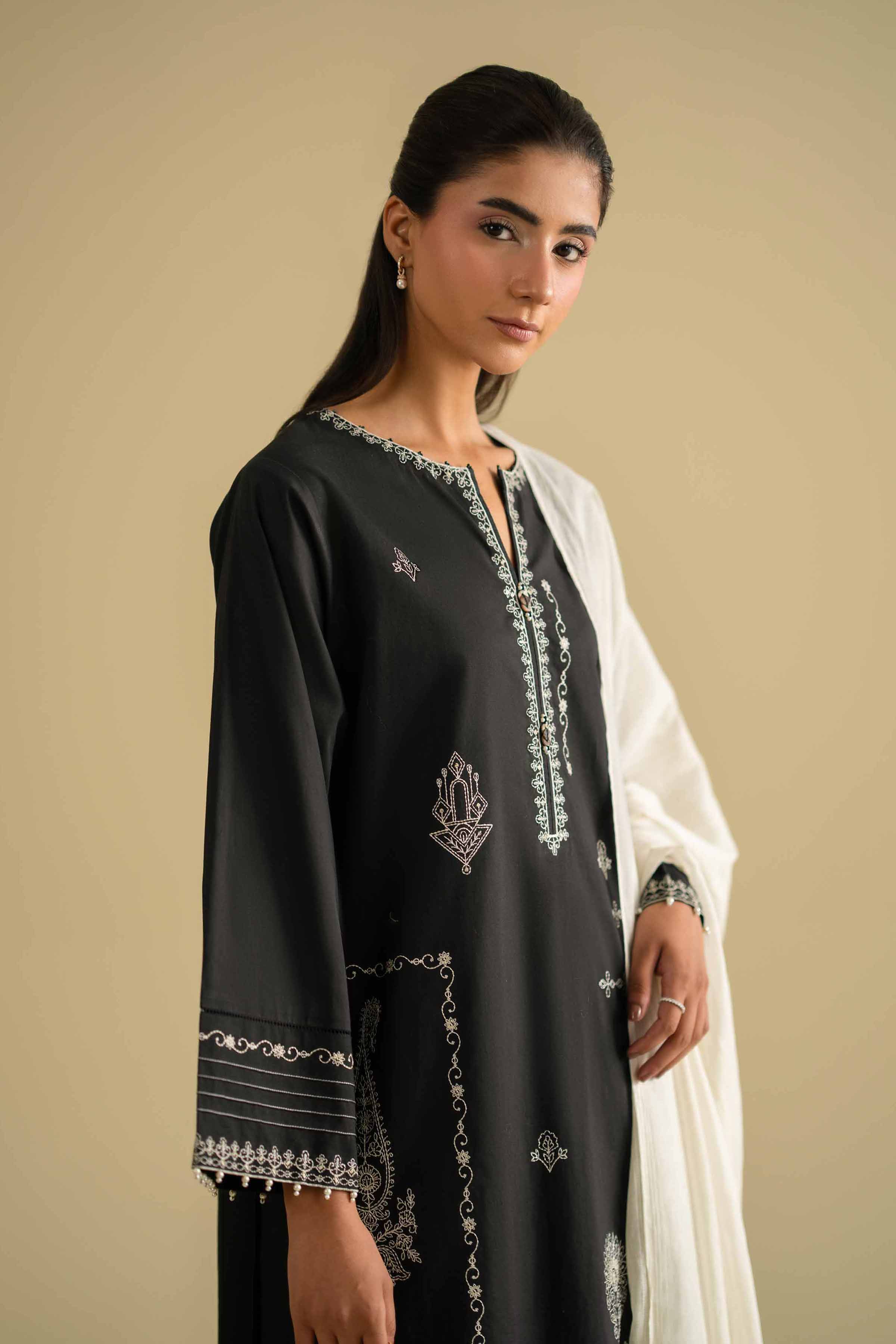 3 Piece - Embroidered Suit - KFE26-84 Black Cambric 3PC Embroidered LUXURY