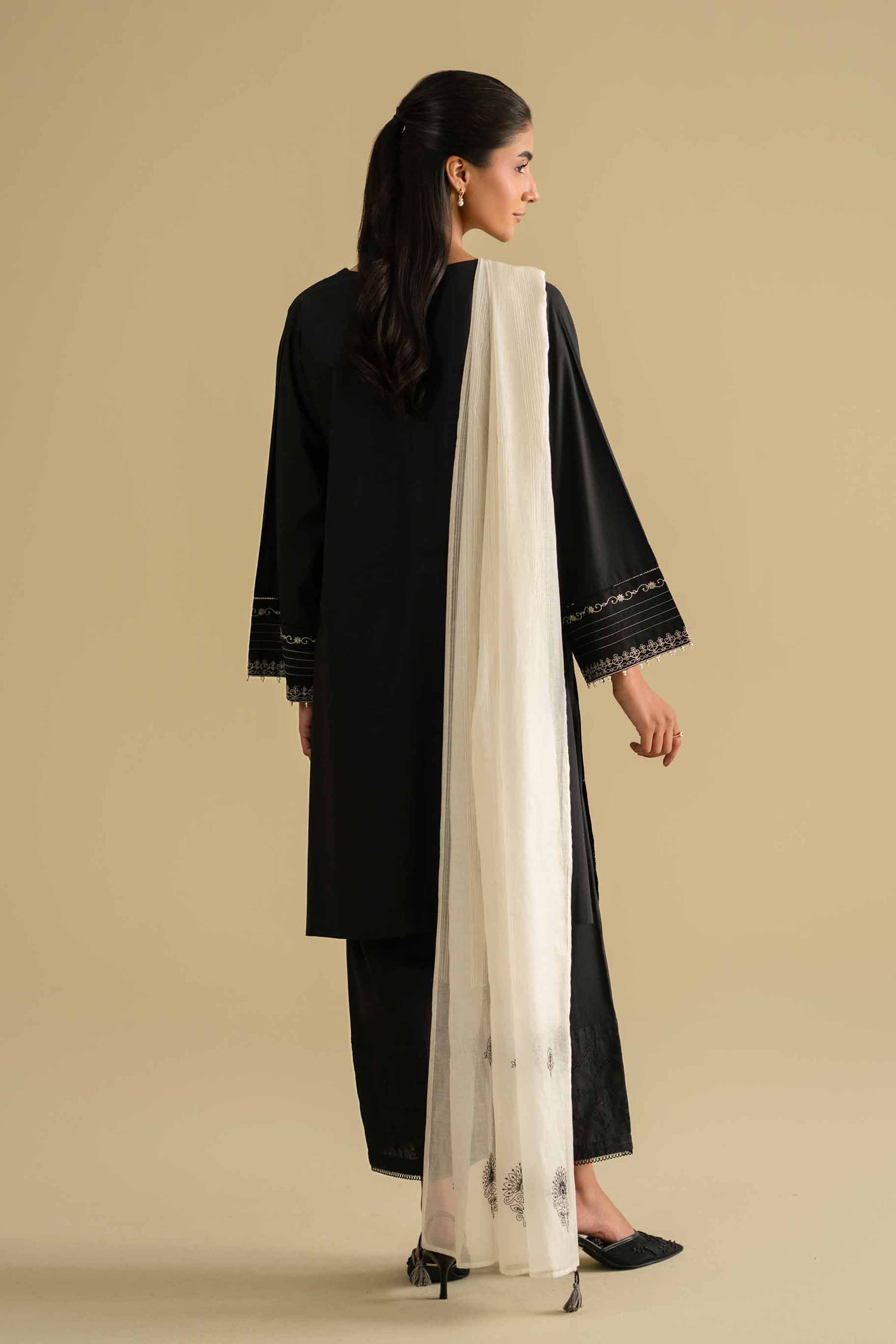 3 Piece - Embroidered Suit - KFE26-84 Black Cambric 3PC Embroidered LUXURY