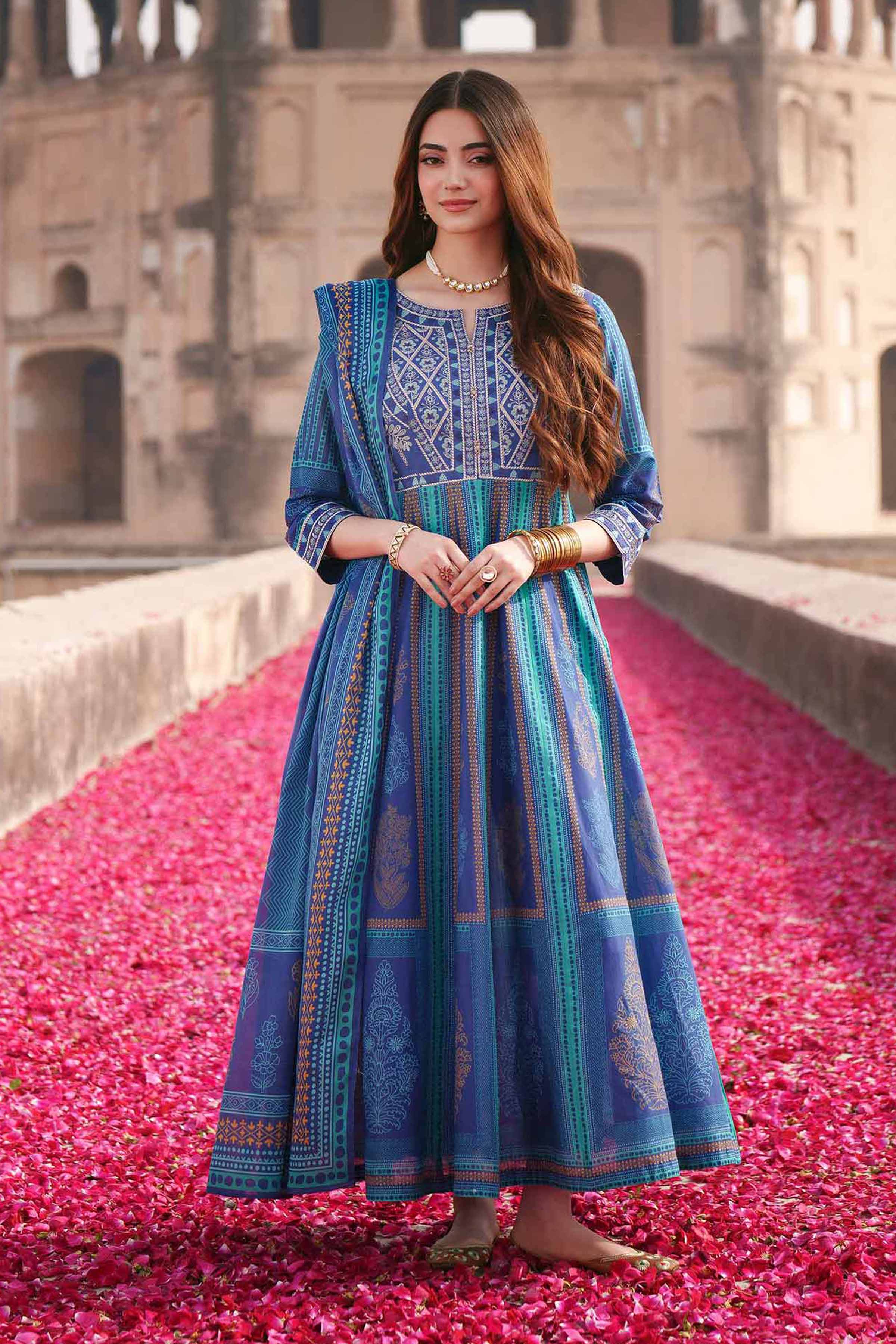 3 Piece - Printed Embroidered Suit - KFE26-87 Blue Lawn 3PC Embroidered