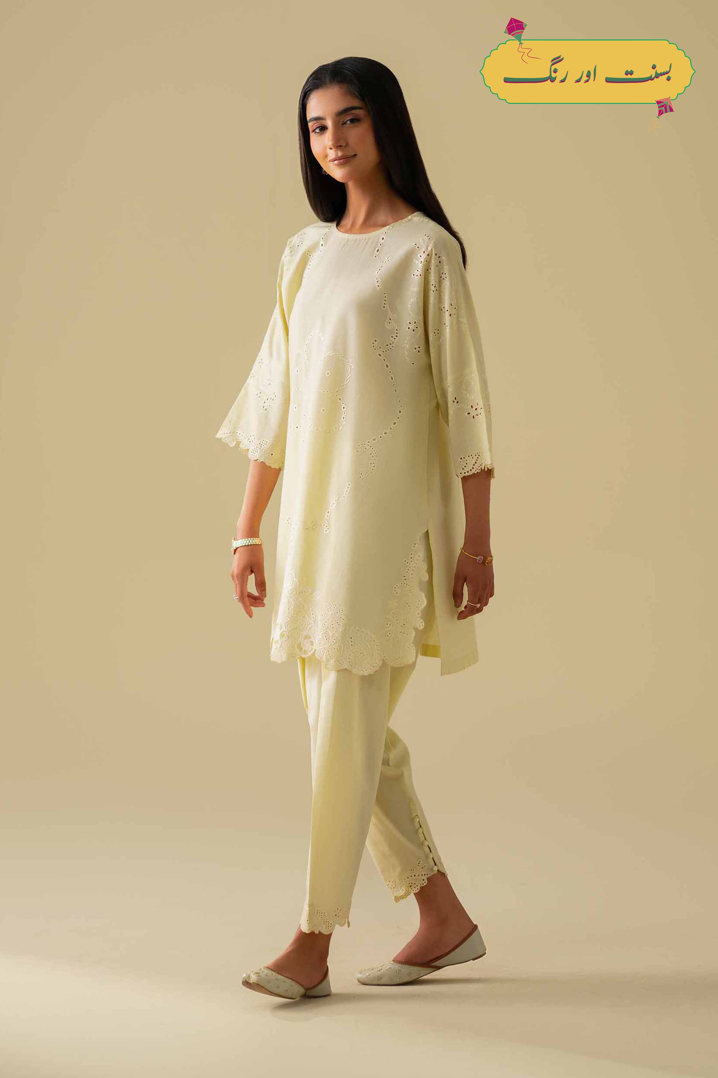 2 Piece - Embroidered Suit - KFE26-92 Yellow Yarn Dyed 2PC Embroidered LUXURY