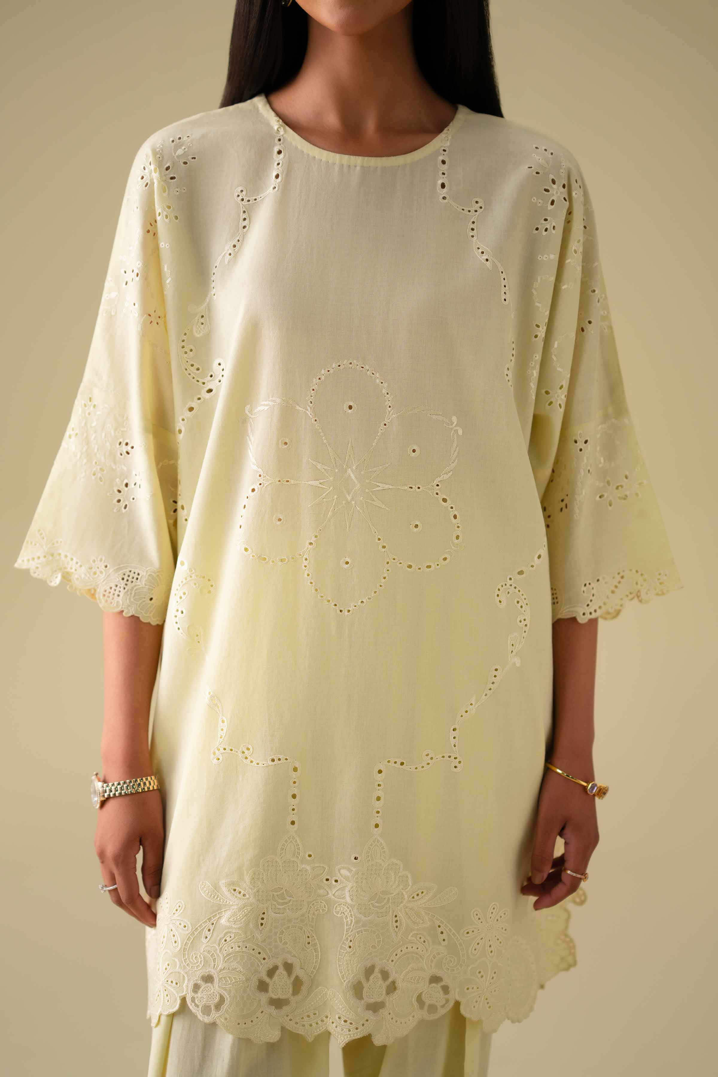 2 Piece - Embroidered Suit - KFE26-92 Yellow Yarn Dyed 2PC Embroidered LUXURY