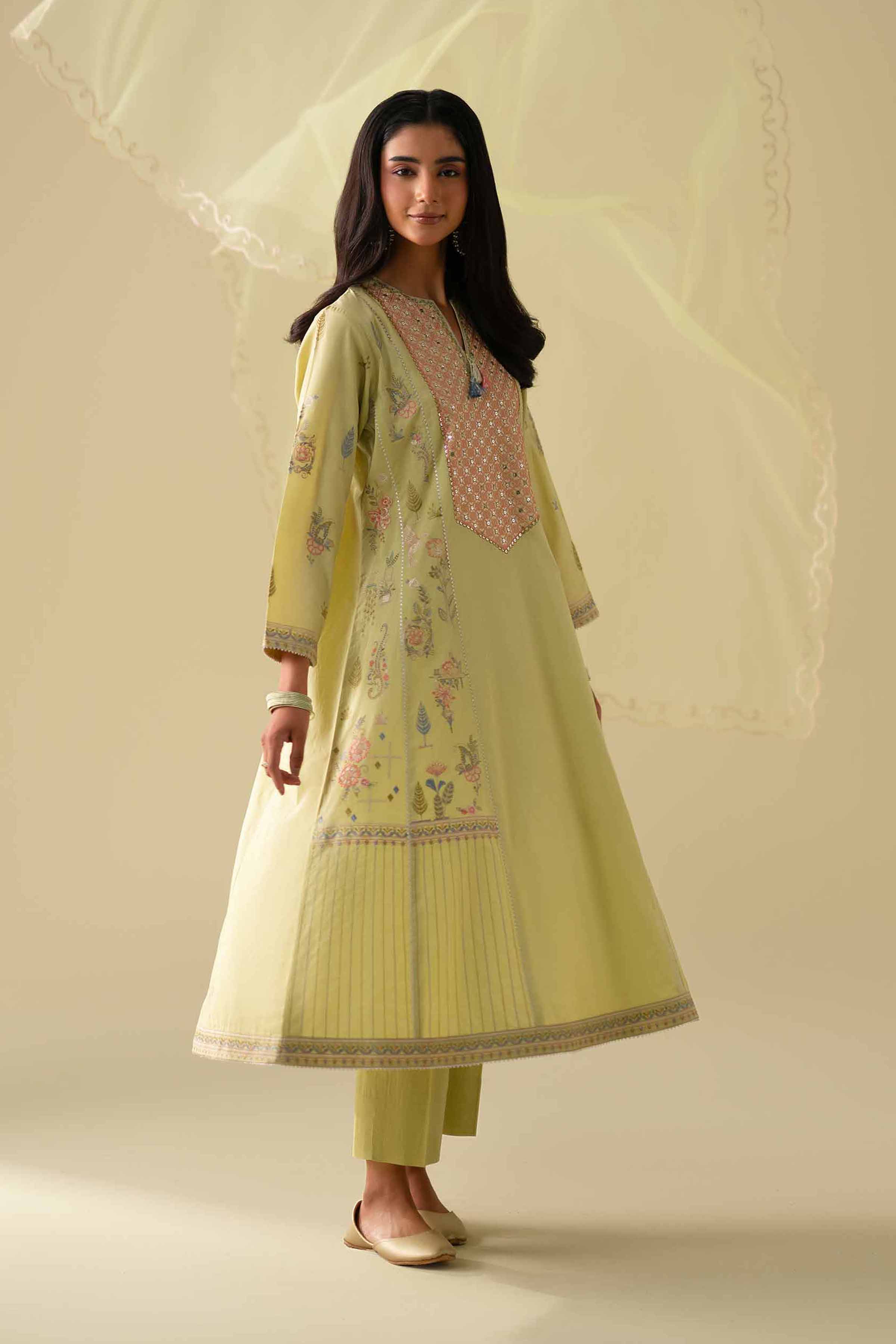 3 Piece - Embroidered Suit - KFE26-98 Green Cambric 3PC Embroidered READY TO WEAR