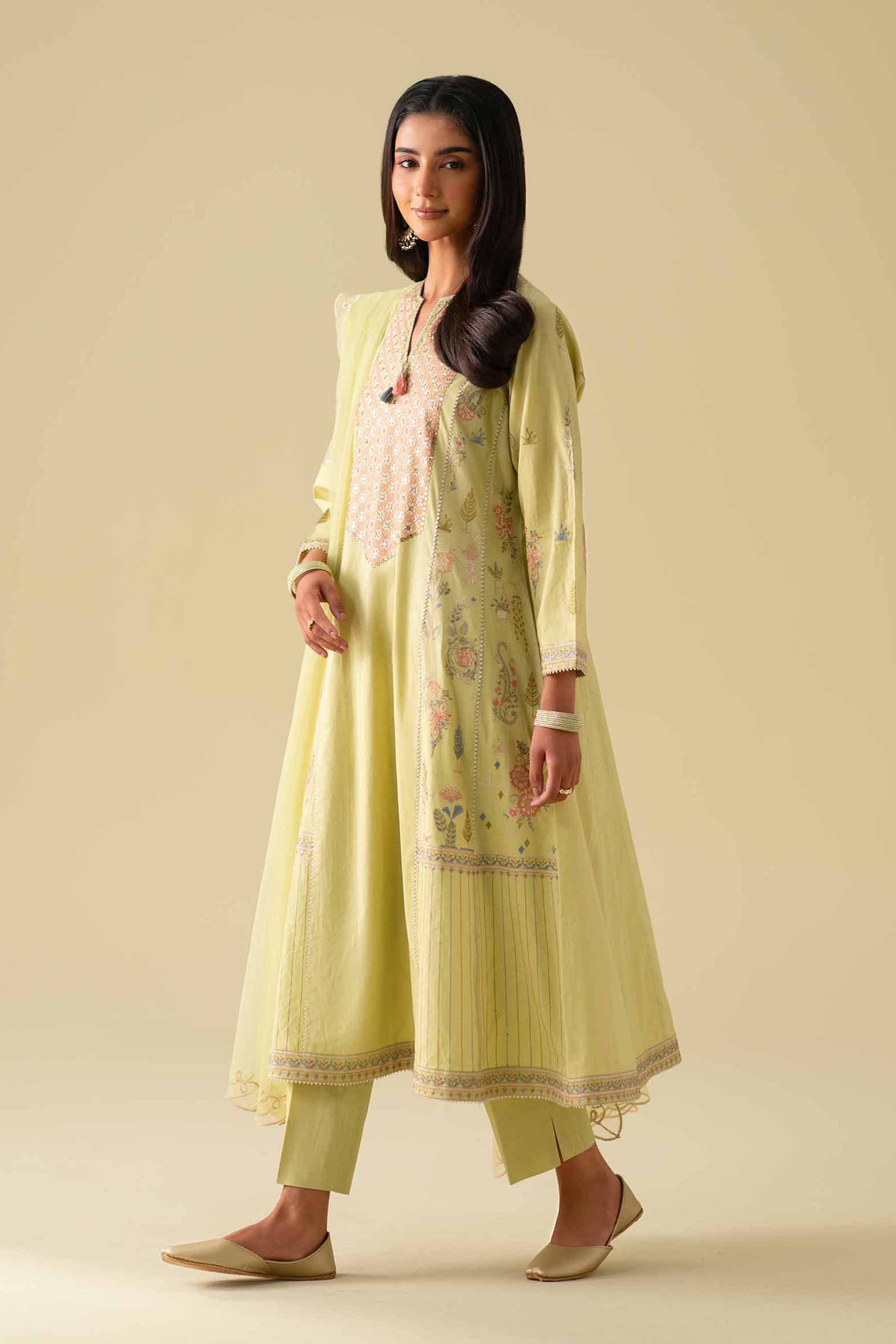 3 Piece - Embroidered Suit - KFE26-98 Green Cambric 3PC Embroidered READY TO WEAR