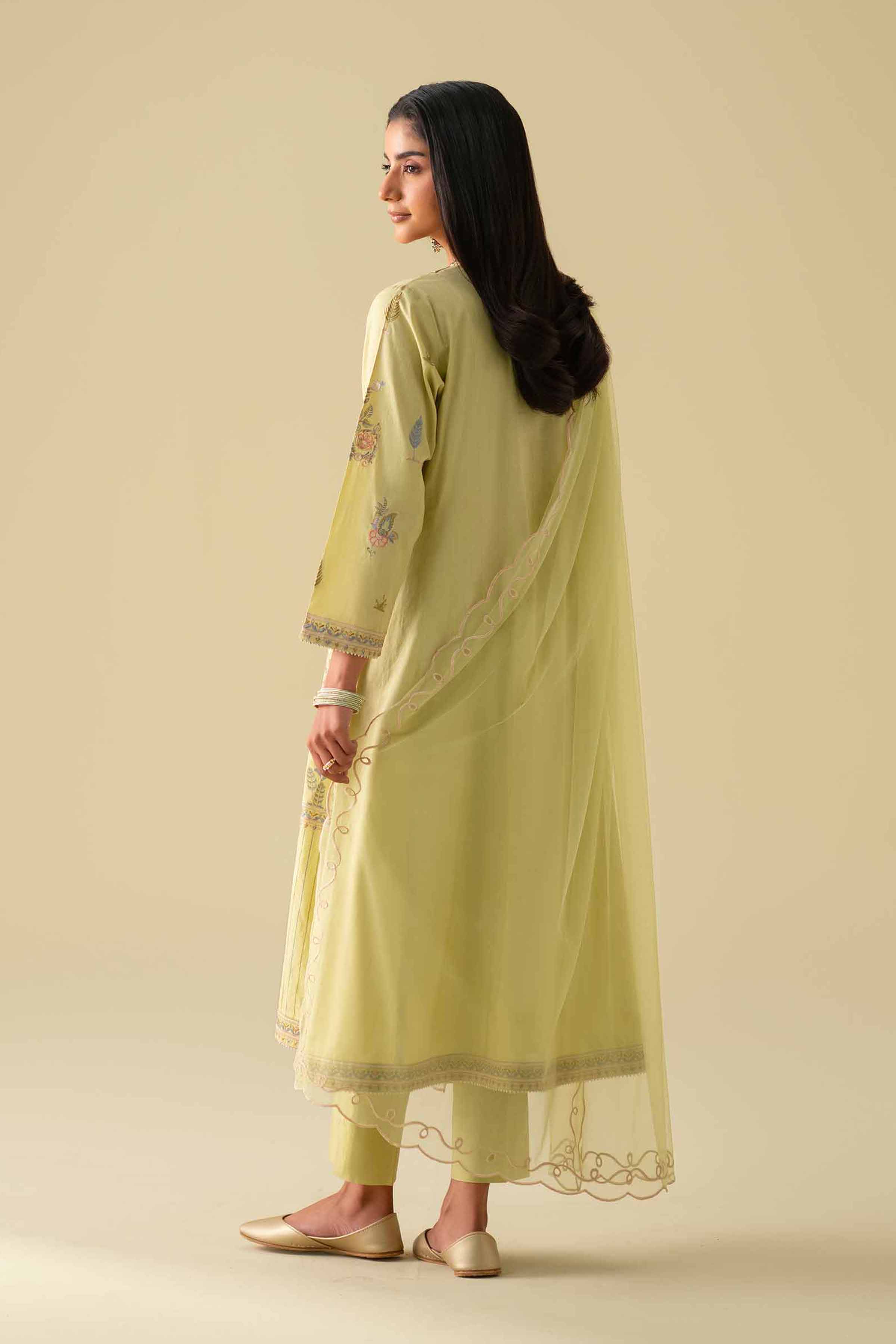 3 Piece - Embroidered Suit - KFE26-98 Green Cambric 3PC Embroidered READY TO WEAR