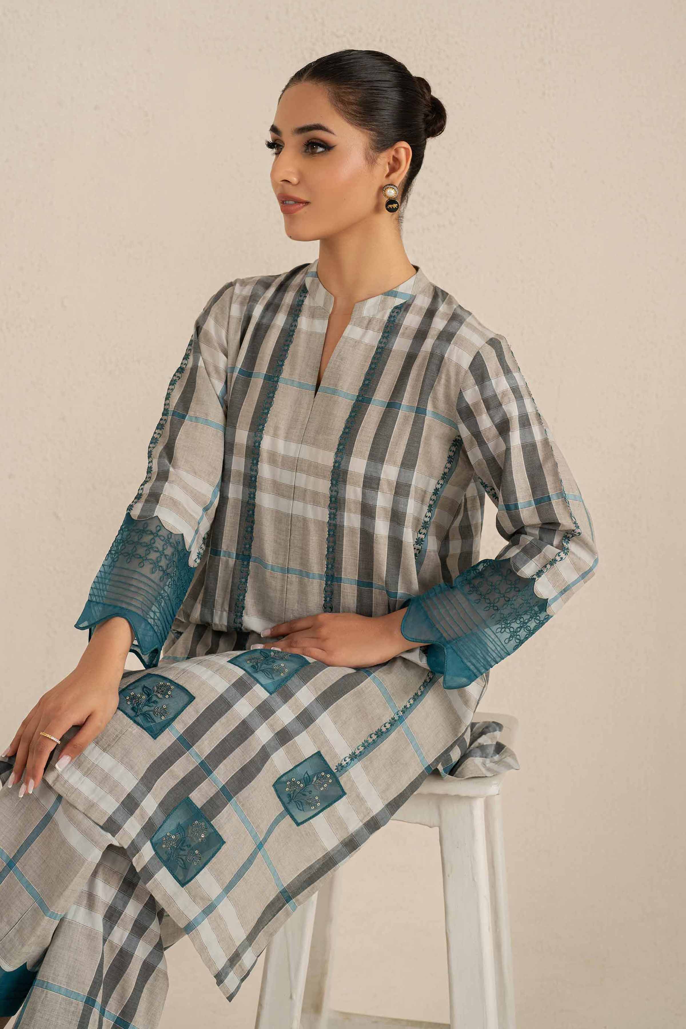 2 Piece - Printed Embroidered Suit - KFS25-23