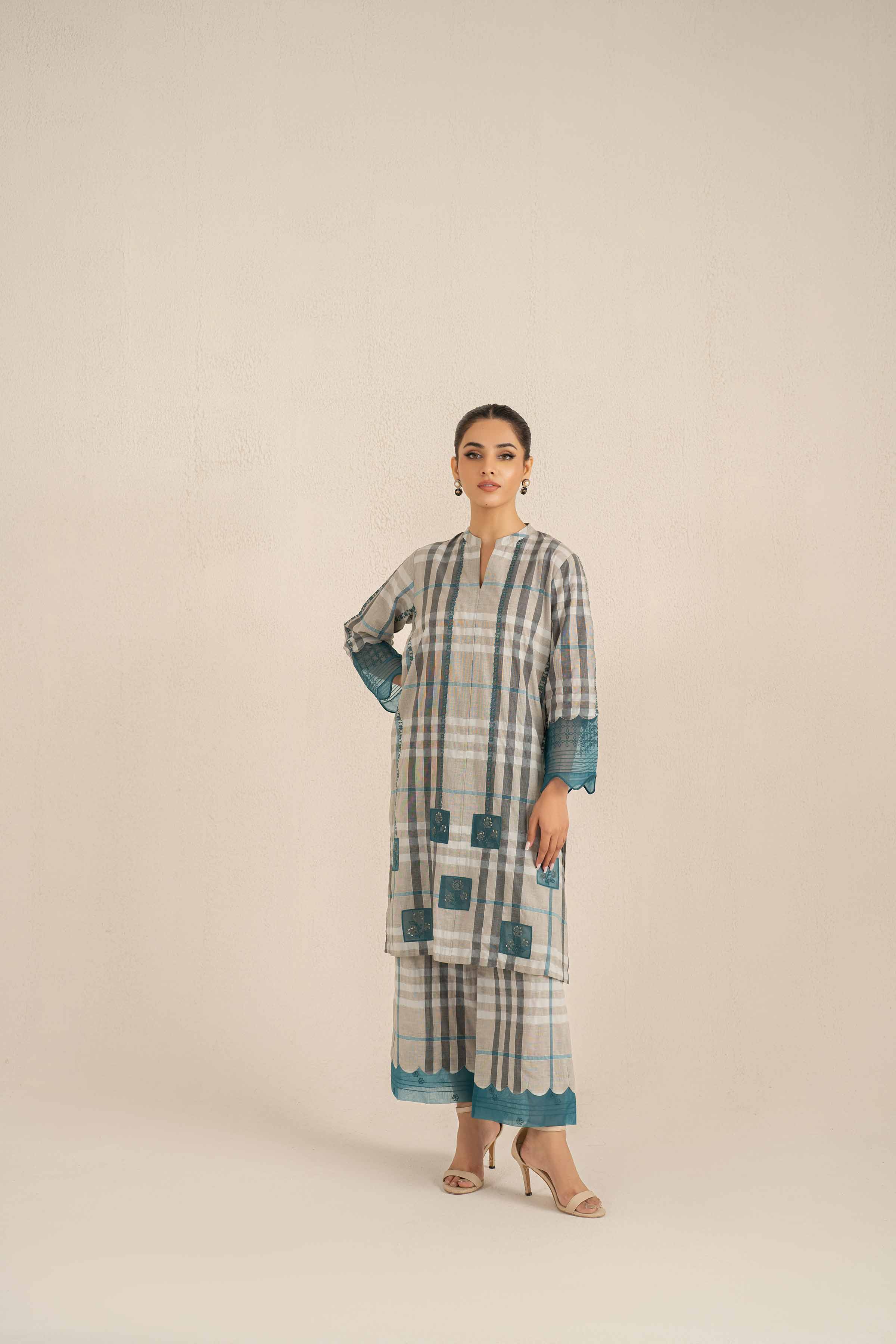 2 Piece - Printed Embroidered Suit - KFS25-23