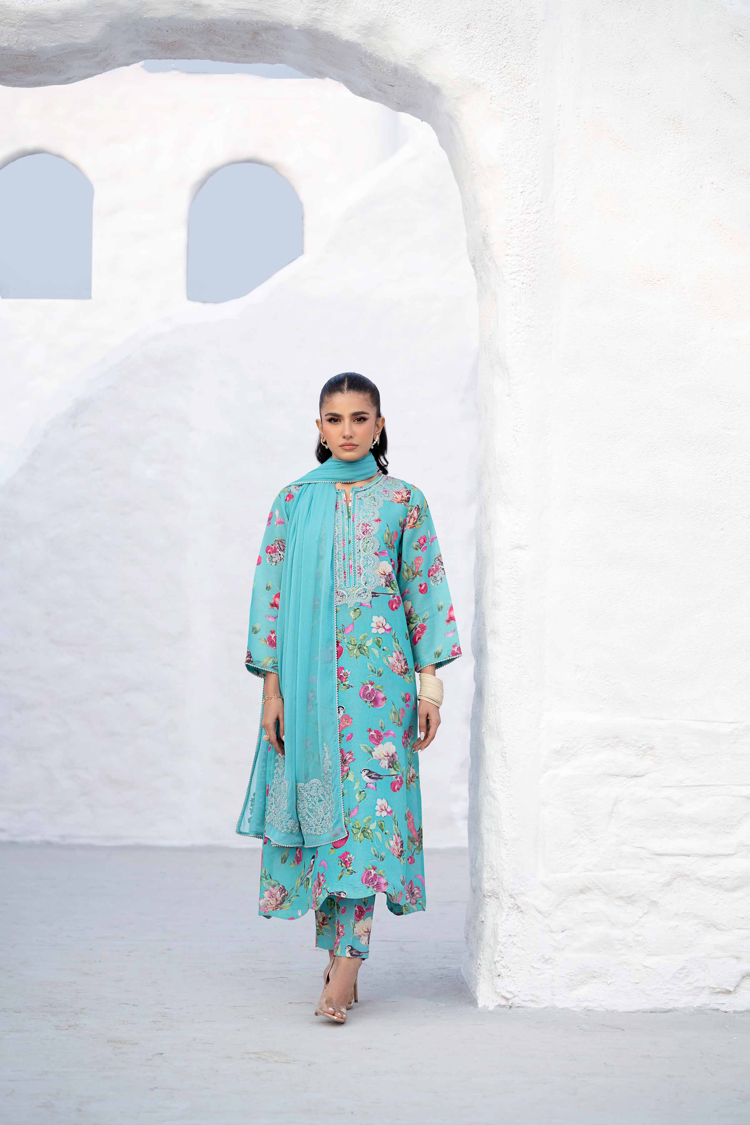 3 Piece - Printed Embroidered Suit - KFS25-44