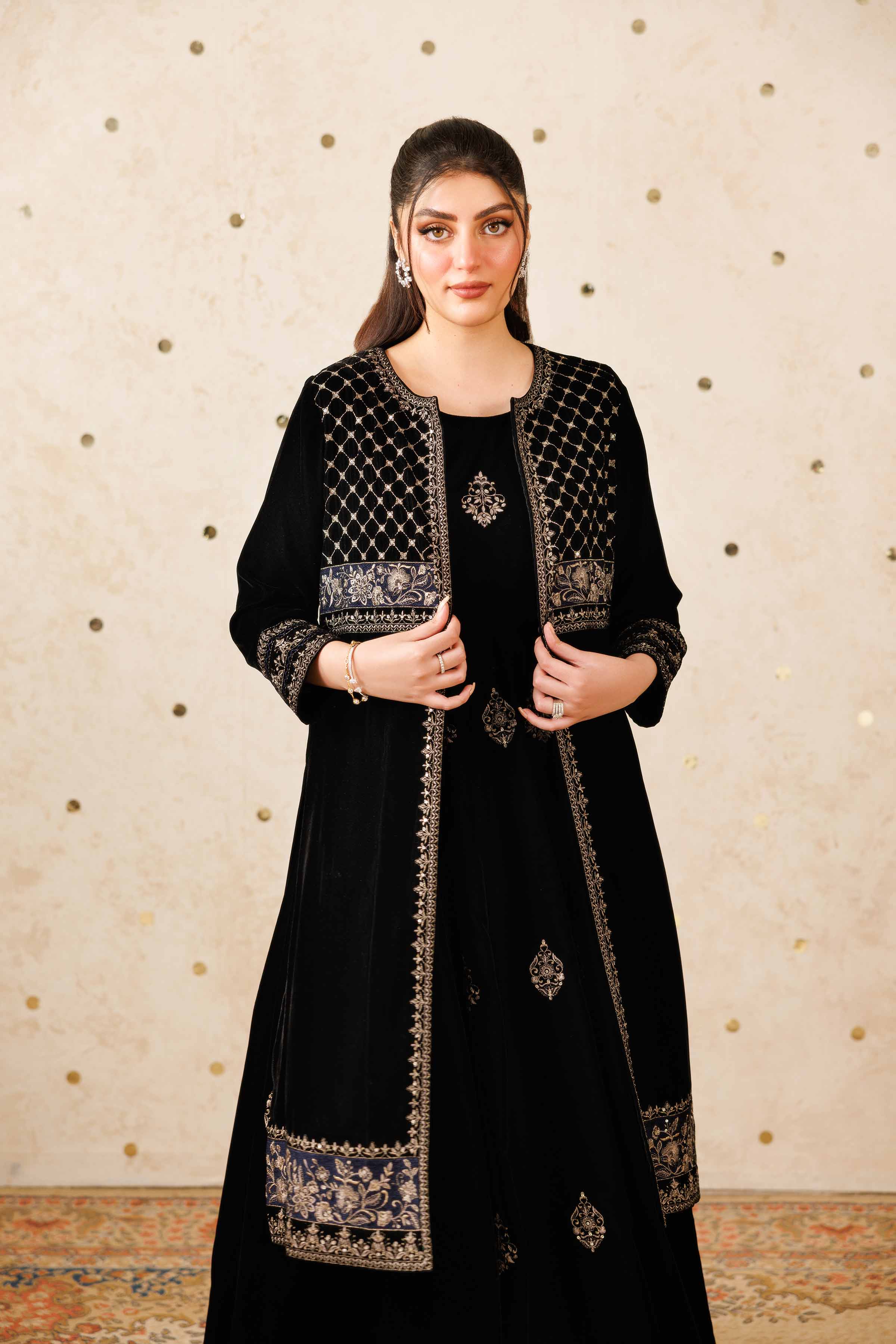 NISHATUAE - Black Embroidered Velvet 2-piece Ready to wear Dress
